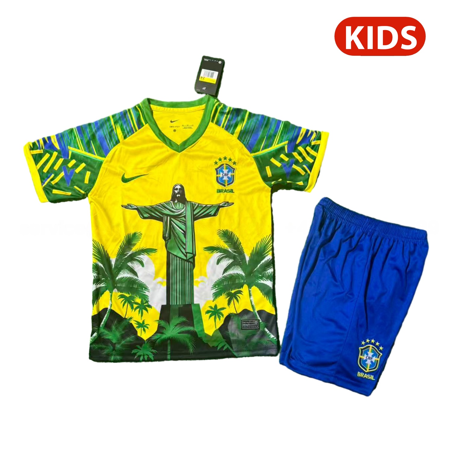 Brazil 25-26 Green Jesus Yellow Special Kids Kit - UnitedFutballJersey