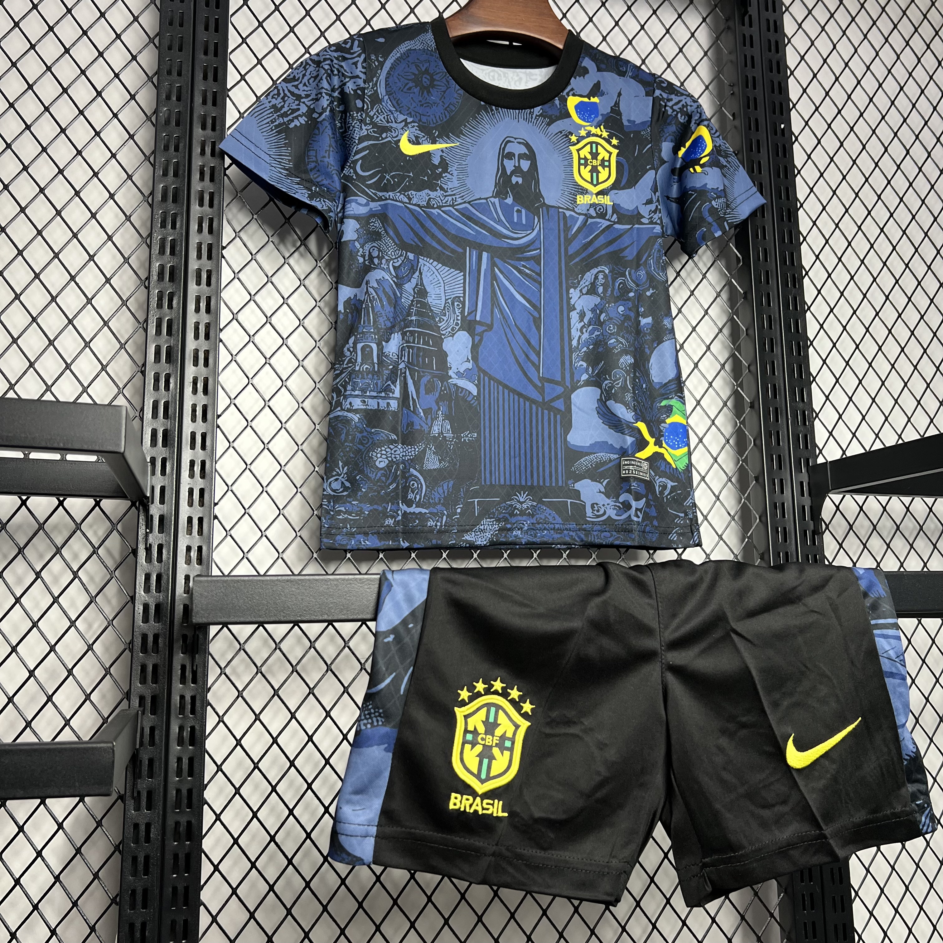 Brazil 2024 Christ the Redeemer Statue Kids Kit - Dark Blue - UnitedFutballJersey