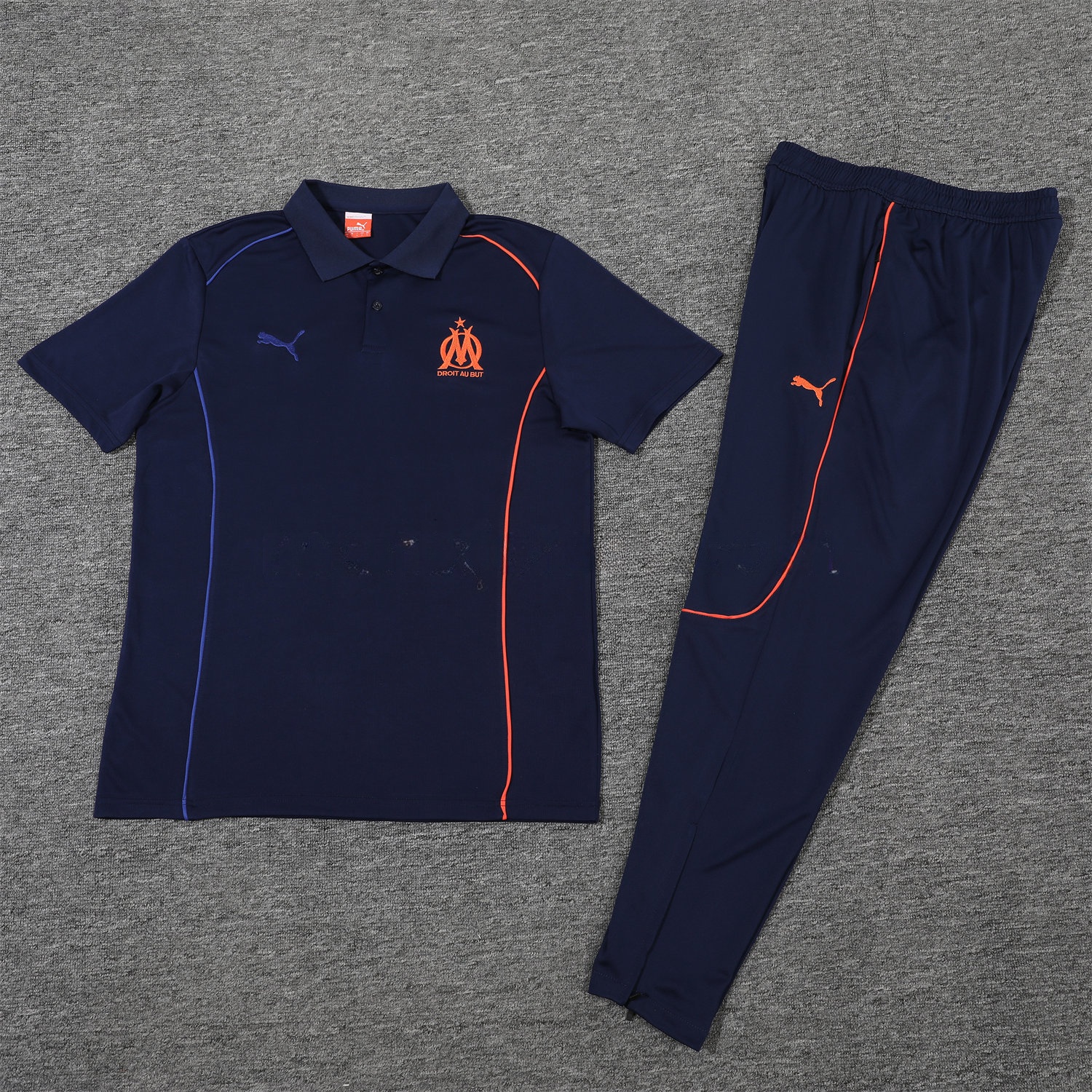 Marseille 25-26 POLO Short-Sleeve Training Set - Deep Blue Top and Pants - UnitedFutballJersey