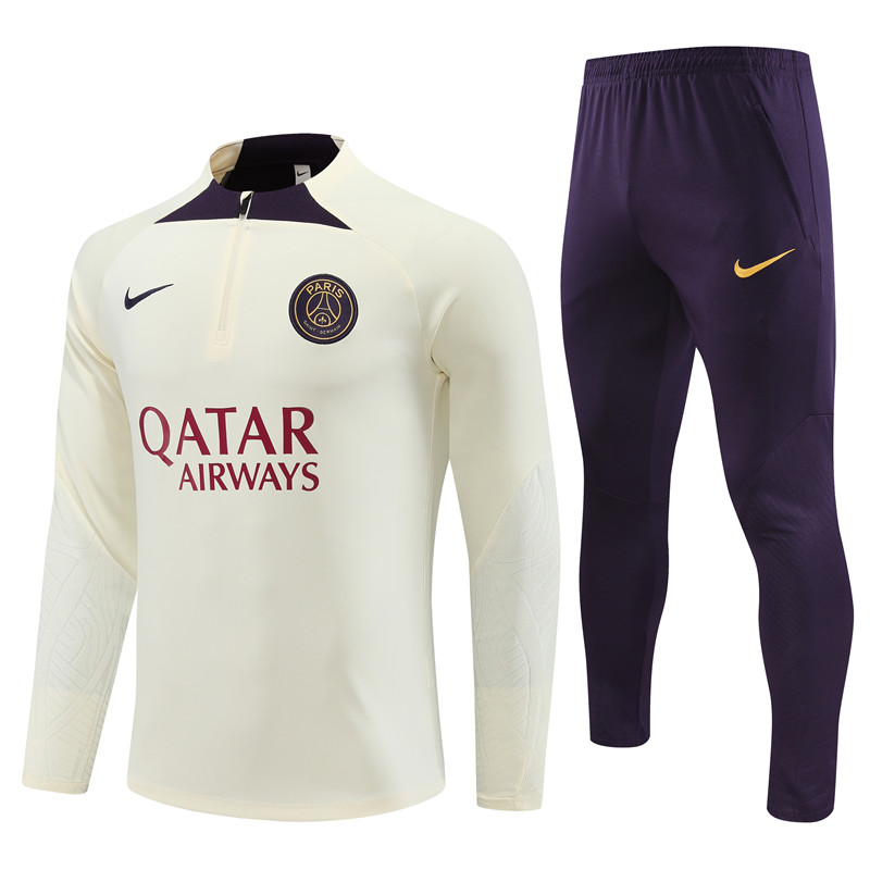Paris Saint-Germain PSG 23-24 Kids Long Sleeve Training Set Creamy White - UnitedFutballJersey