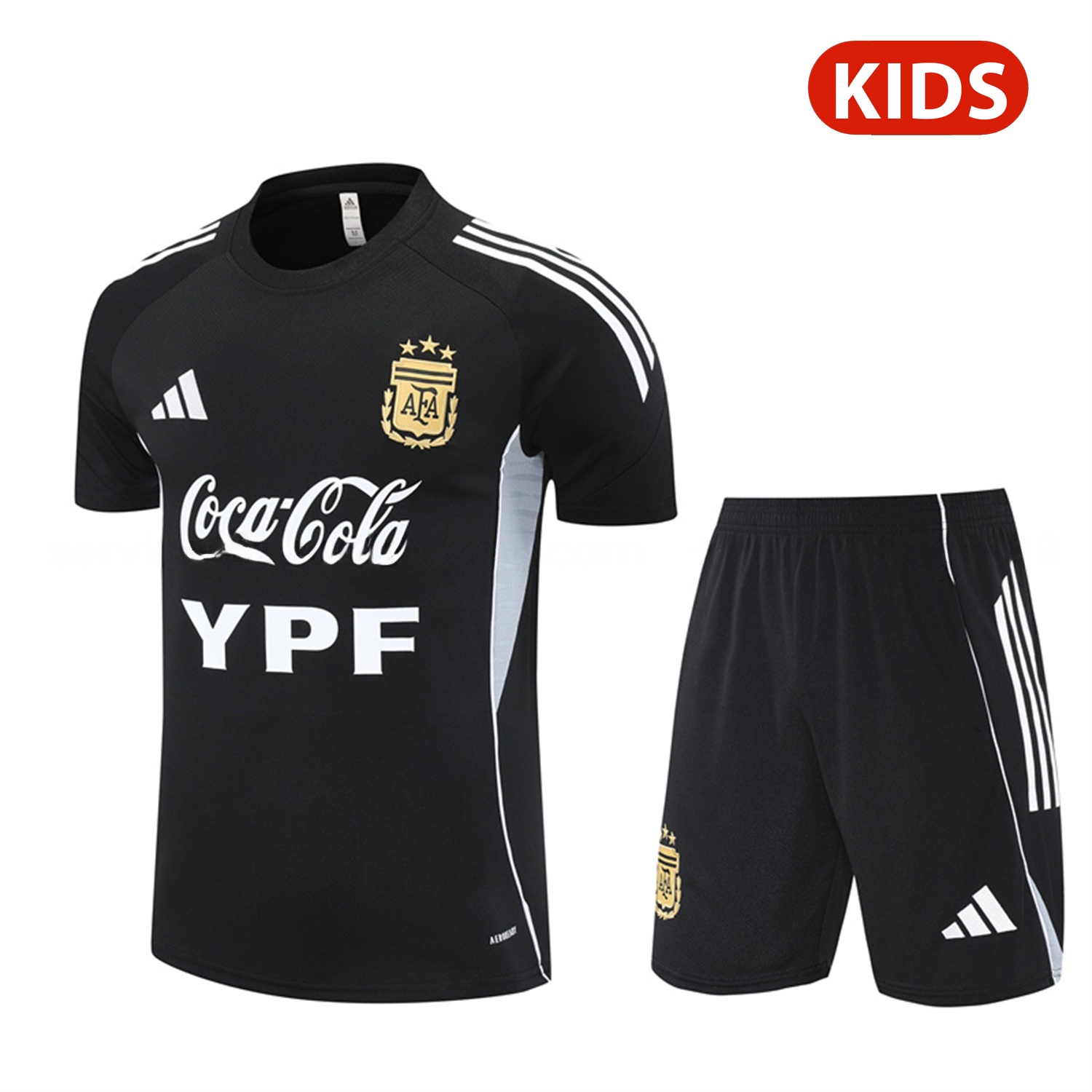 Argentina 25-26 Kids Pre-Match Short-Sleeve Training Set - Black Top & Shorts - UnitedFutballJersey