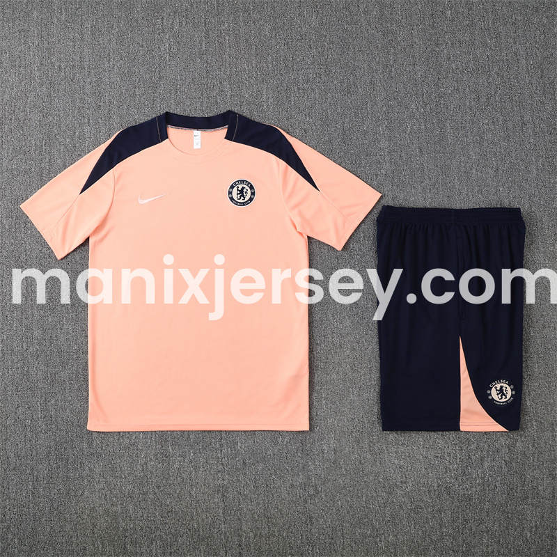 C.H.E.L.S.E.A 25-26 Kids Short-Sleeve Training Set - Pink top & Blue Shorts - UnitedFutballJersey