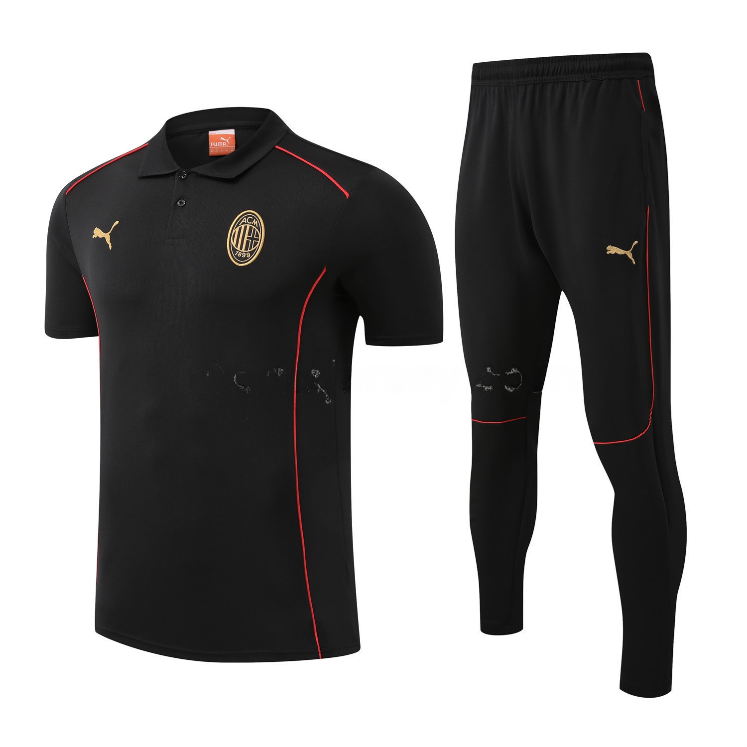 AC Milan 25-26 POLO Short-Sleeve Training Set - Black Top and Pants - UnitedFutballJersey