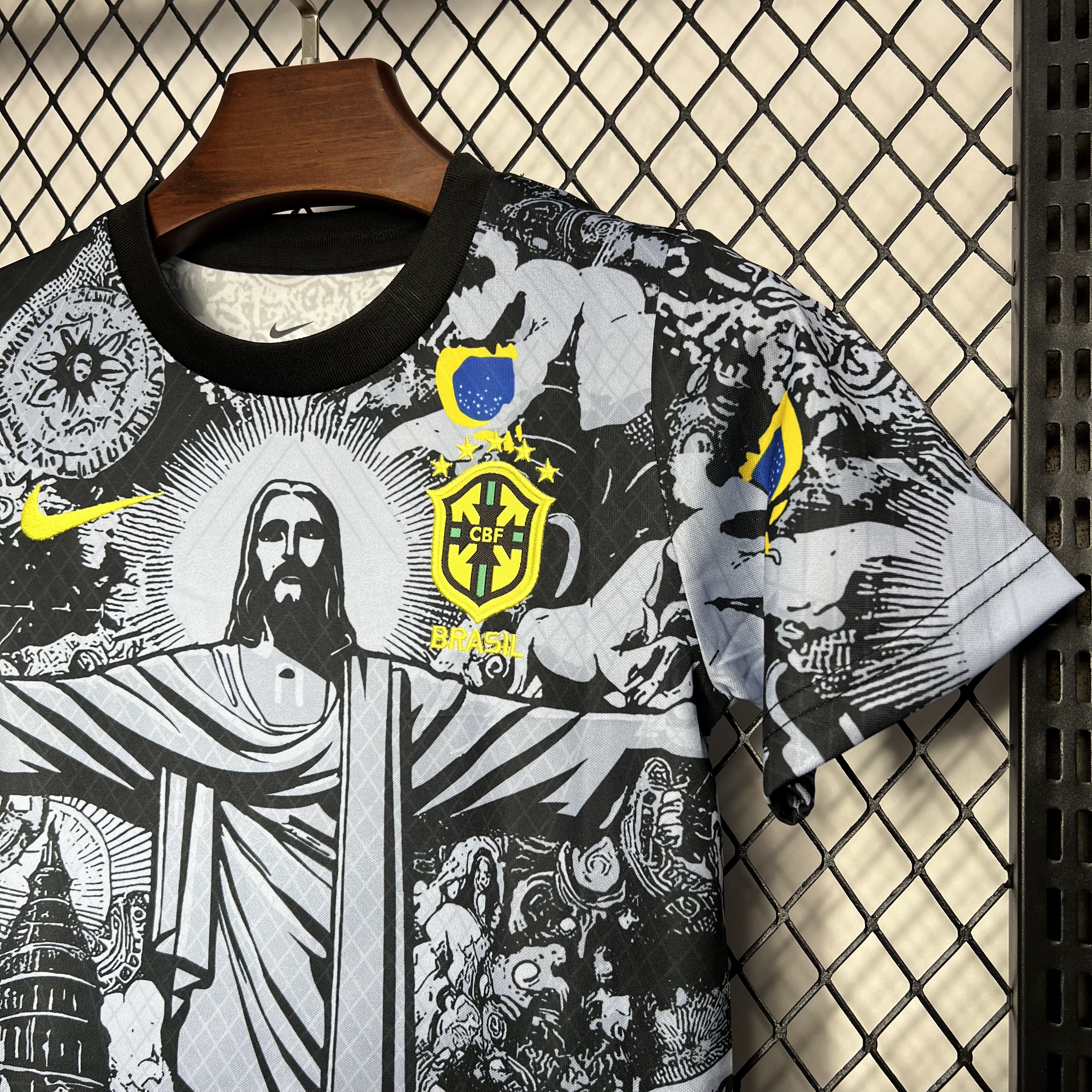 Brazil 2024 Christ the Redeemer Statue Kids Kit - Black - UnitedFutballJersey