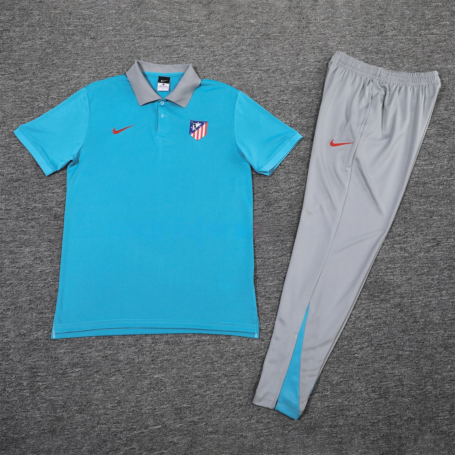 Atletico Madrid 25-26 POLO Short-Sleeve Training Set - Blue Top and Grey Pants - UnitedFutballJersey
