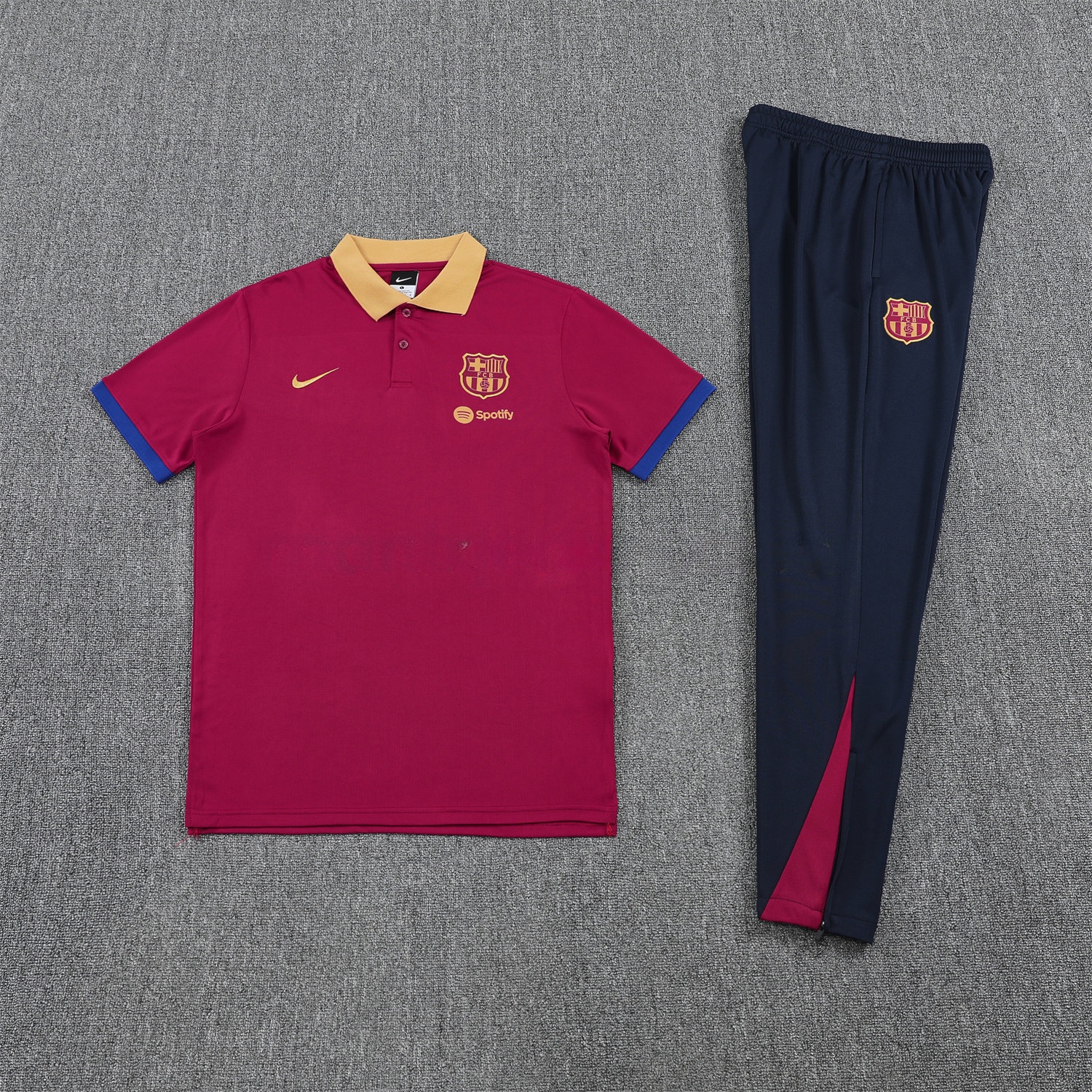 B.A.R.S.A 25-26 POLO Short-Sleeve Training Set - Deep Red Top and Black Pants - UnitedFutballJersey