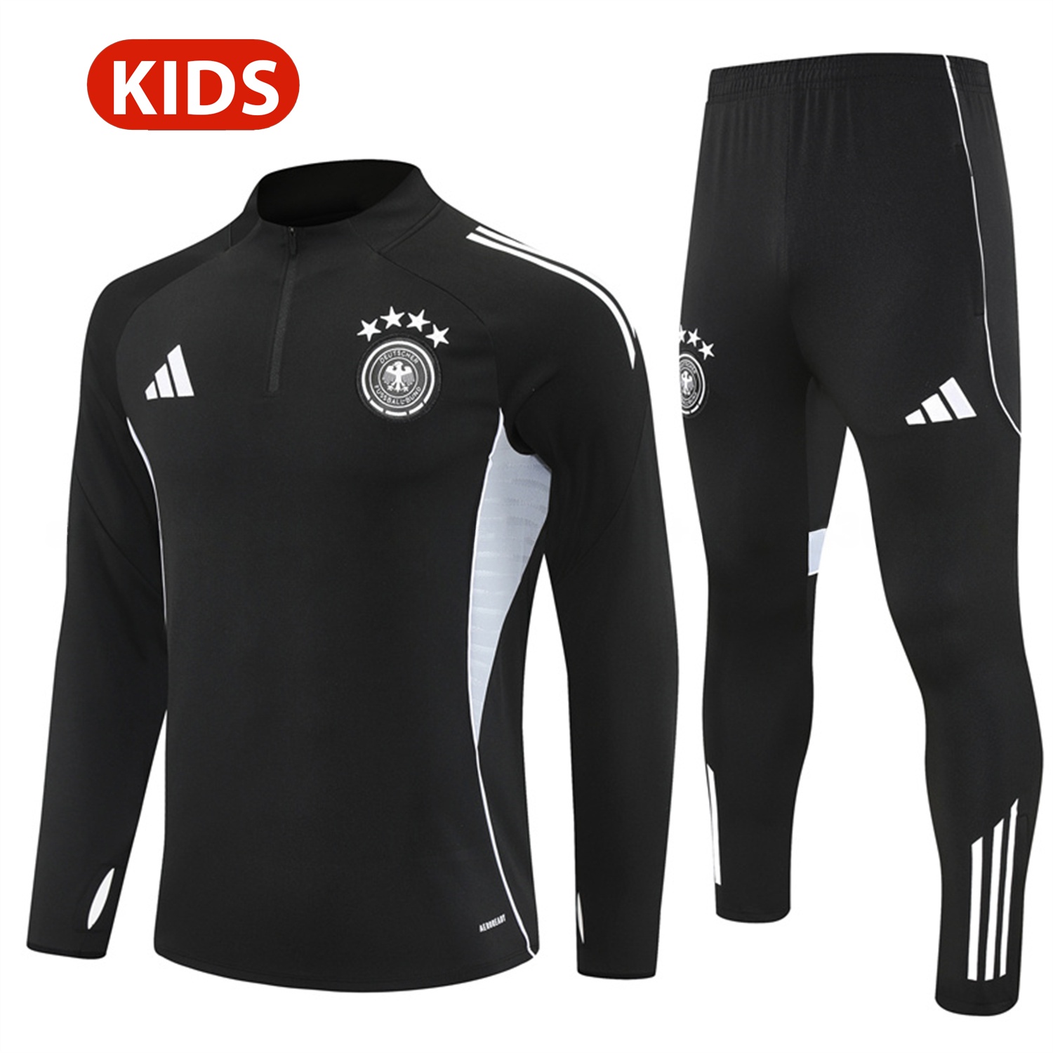 Germany 25-26 Kids Long Sleeve Training Set - Black Top and Black Pants - UnitedFutballJersey