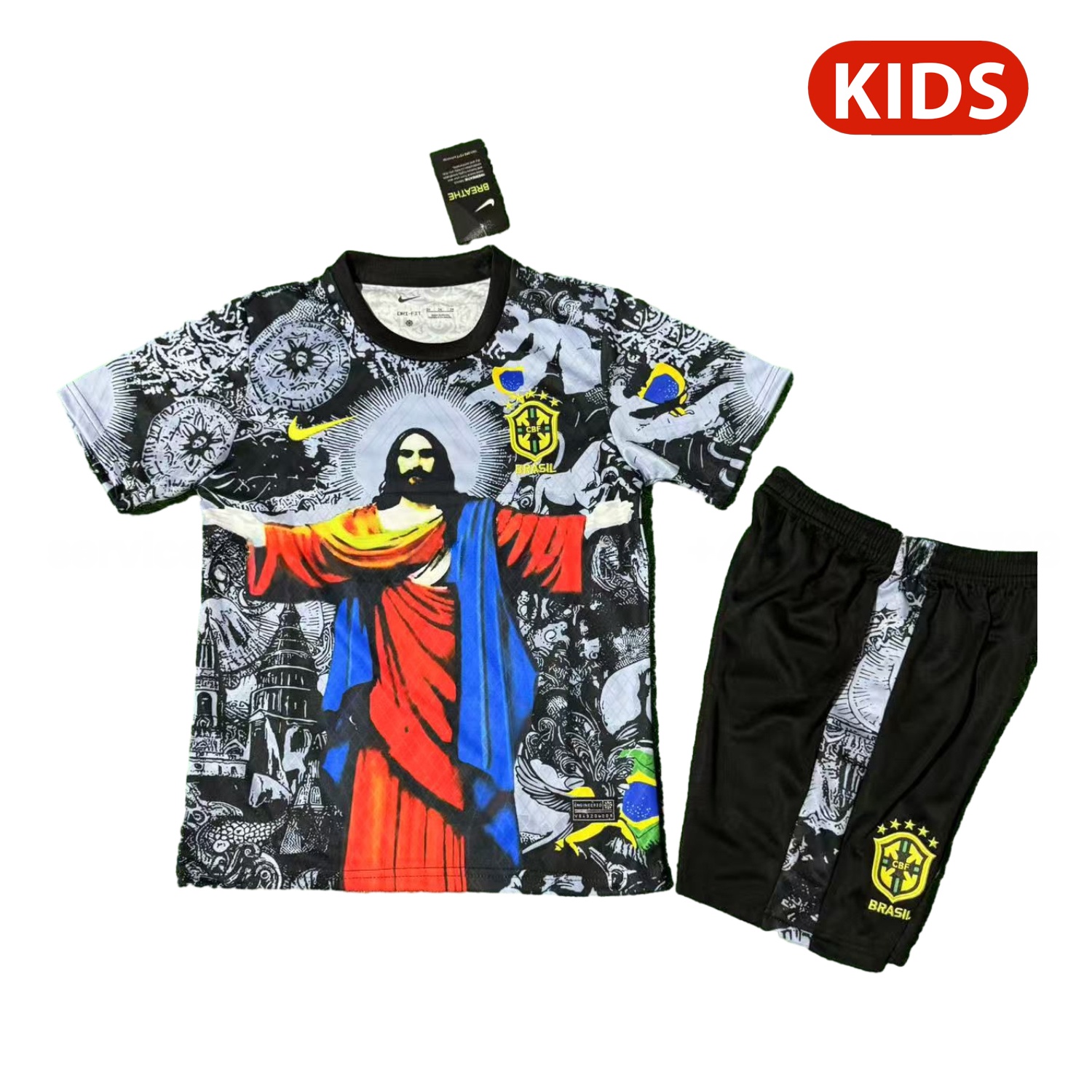 Brazil 25-26 Red Jesus Grey Special Kids Kit - UnitedFutballJersey