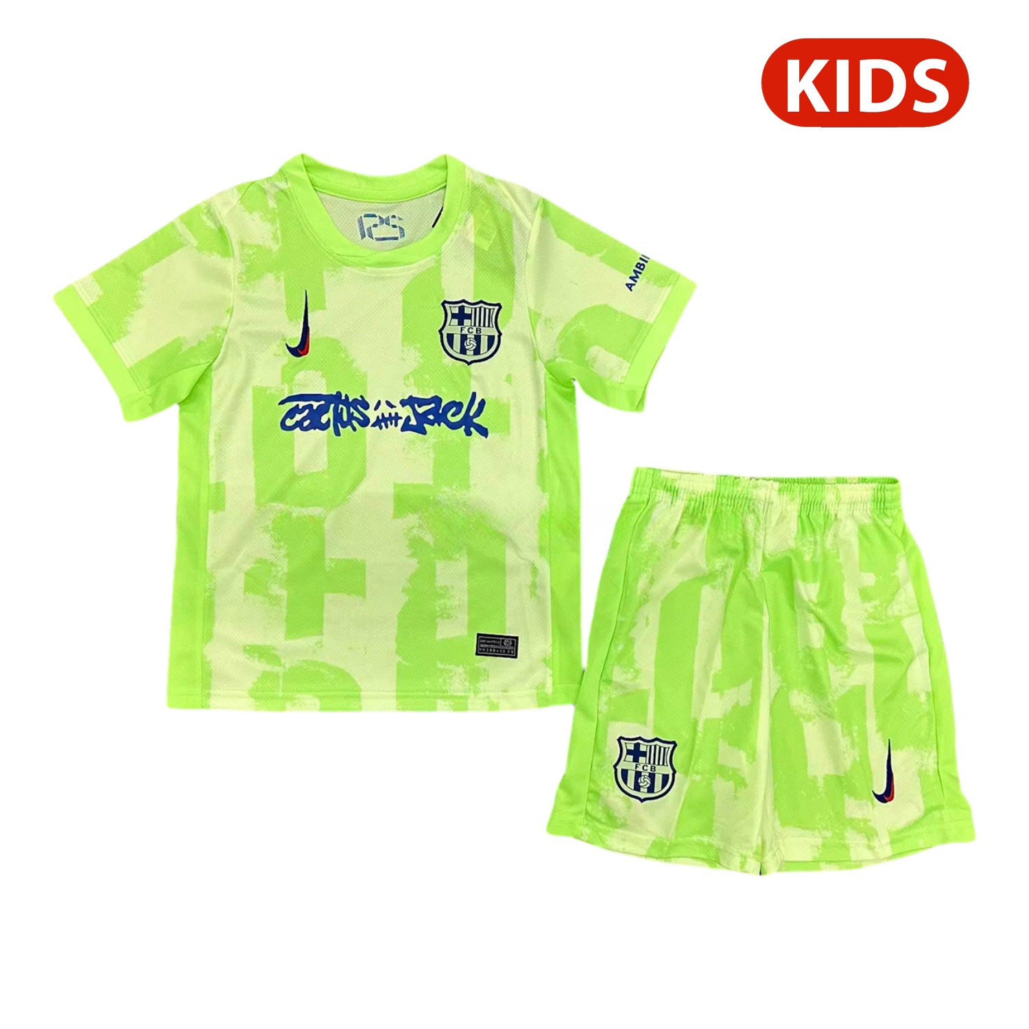 B.A.R.S.A x Travis Scott 24-25 Third Green Kids Kit - UnitedFutballJersey