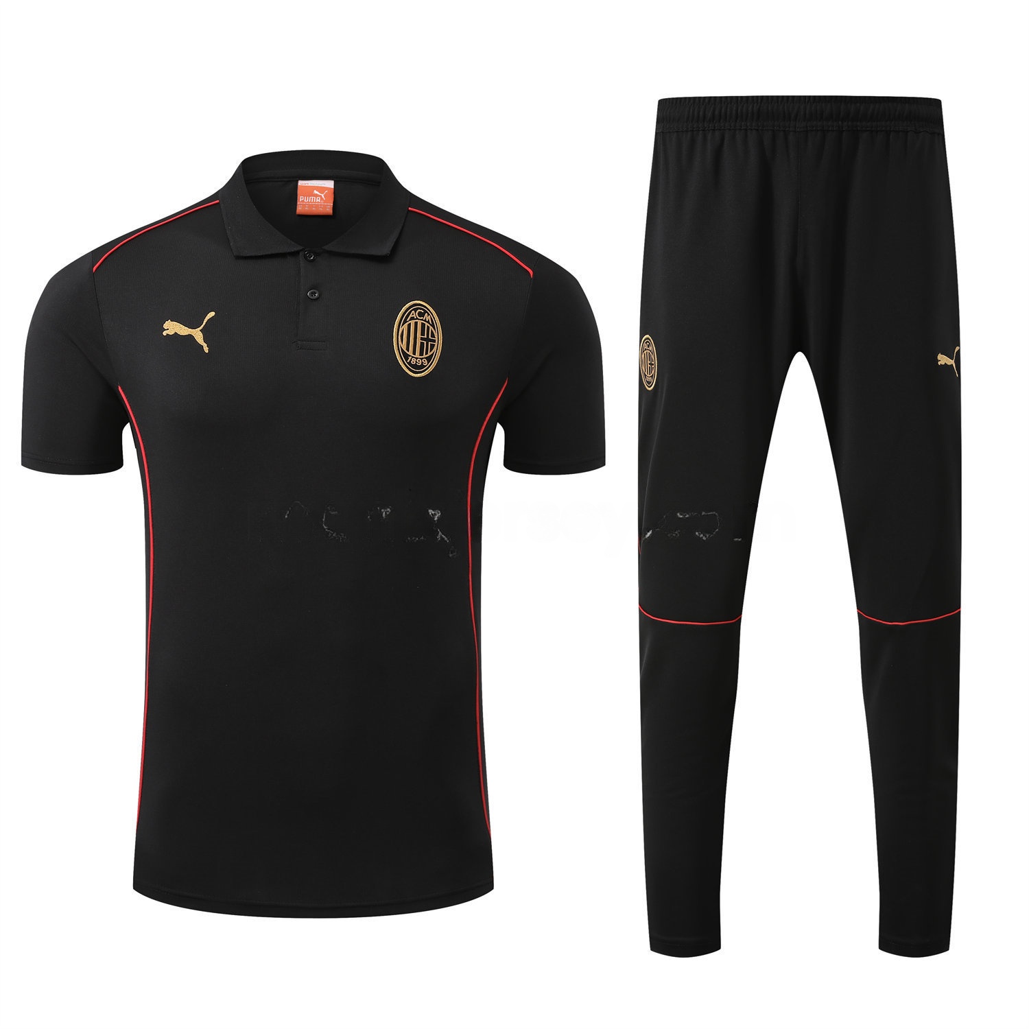 AC Milan 25-26 POLO Short-Sleeve Training Set - Black Top and Pants - UnitedFutballJersey