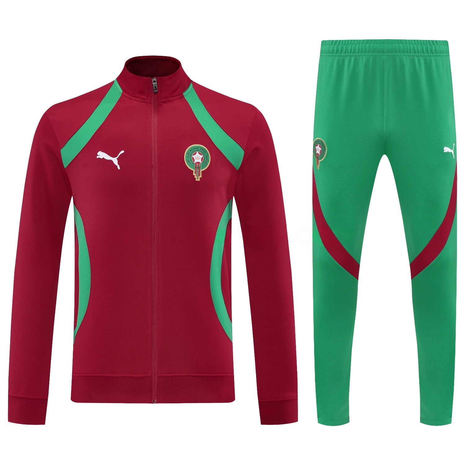 Morocco 25-26 Jacket Training Tracksuit - Red Jackets & Green Pants - UnitedFutballJersey