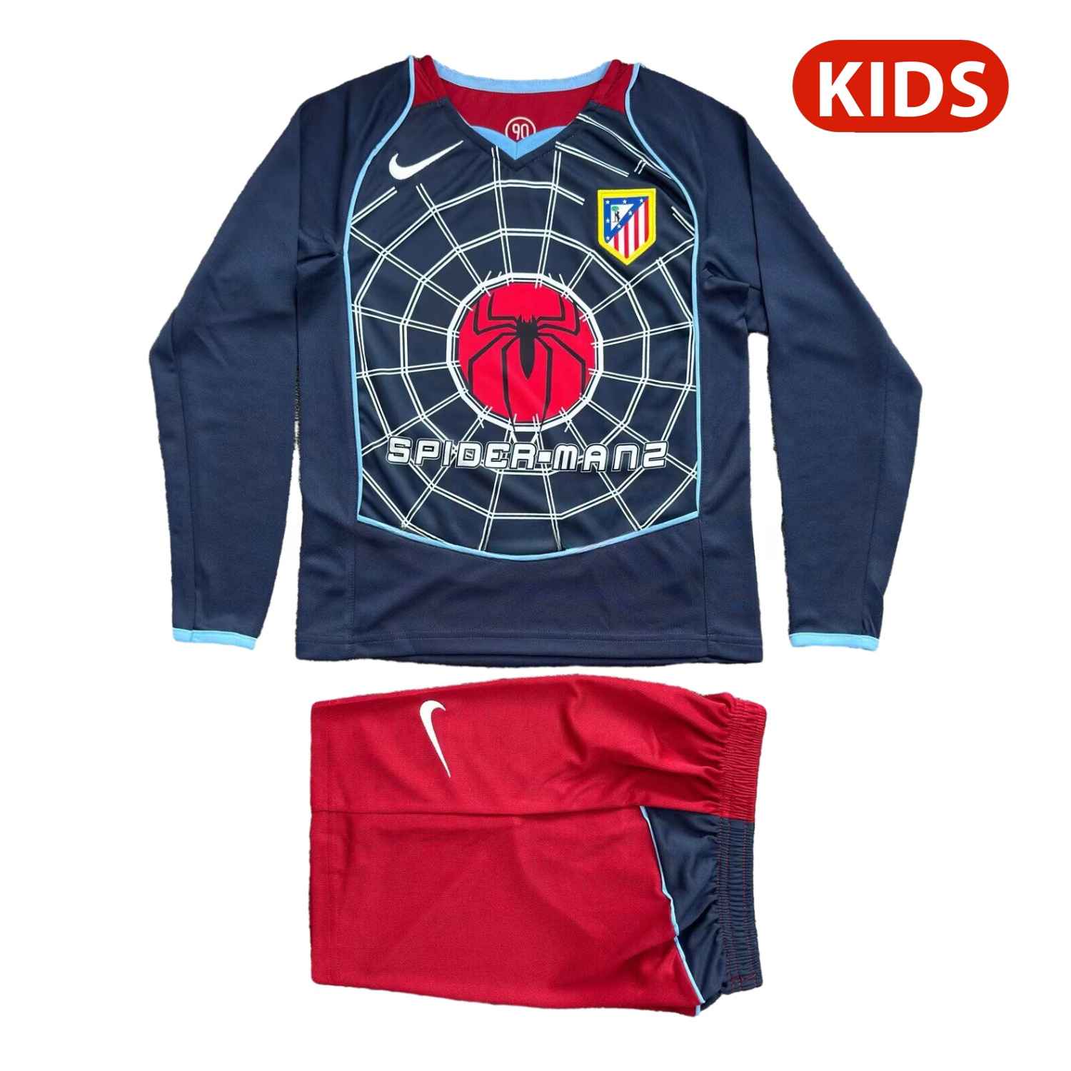 Retro Atletico Madrid 2004-05 Away S.p.i.d.e.r M.a.n Special Long Sleeves Kids Kit - UnitedFutballJersey