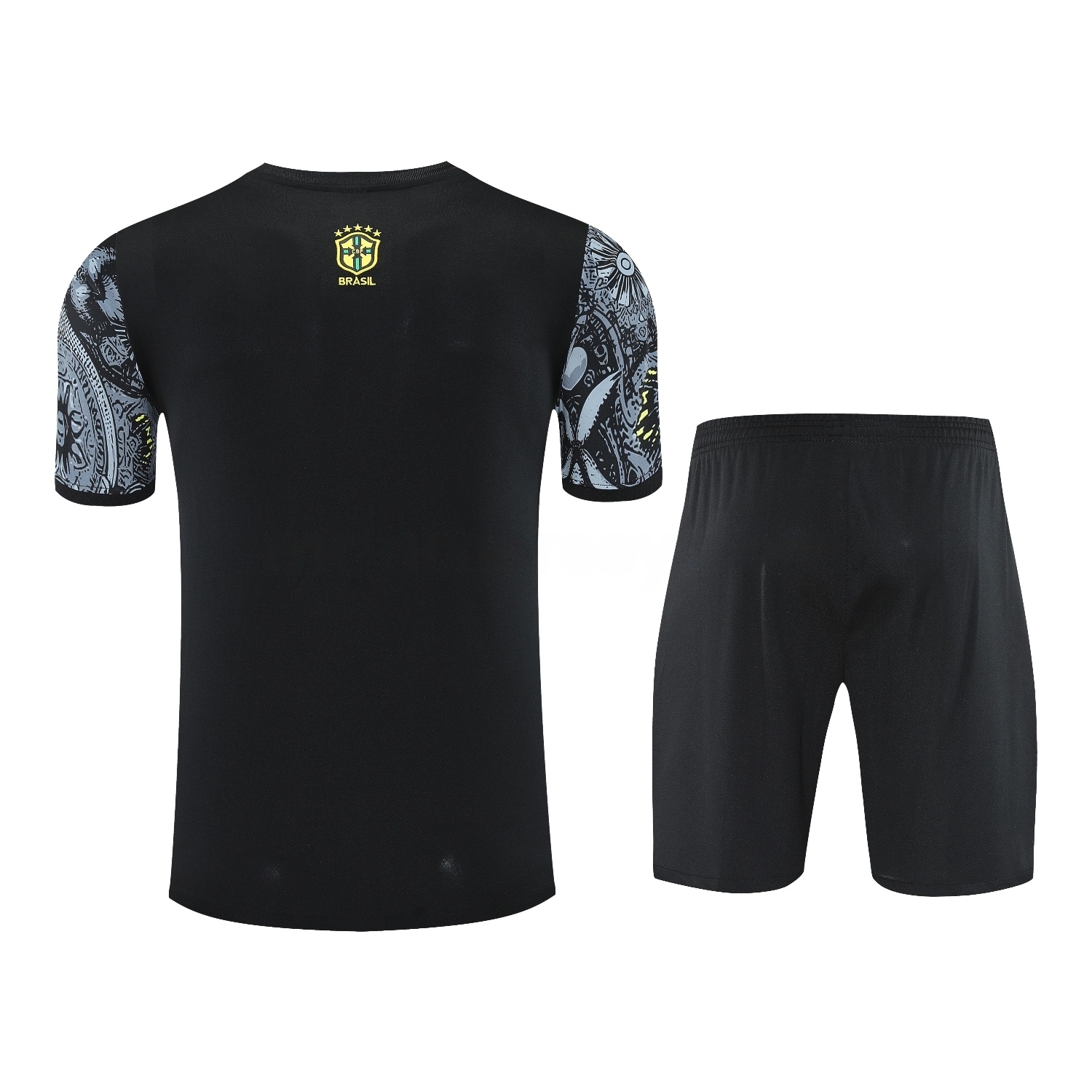 Brazil 25-26 Gray Jesus Statue Short-Sleeve Training Set - Gray Top & Black Shorts - UnitedFutballJersey