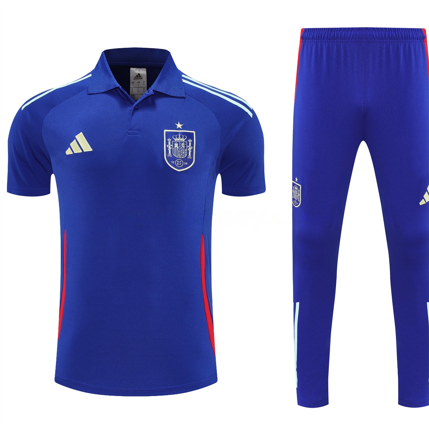 Spain 25-26 POLO Short-Sleeve Training Set - Royal Blue Top and Pants - UnitedFutballJersey