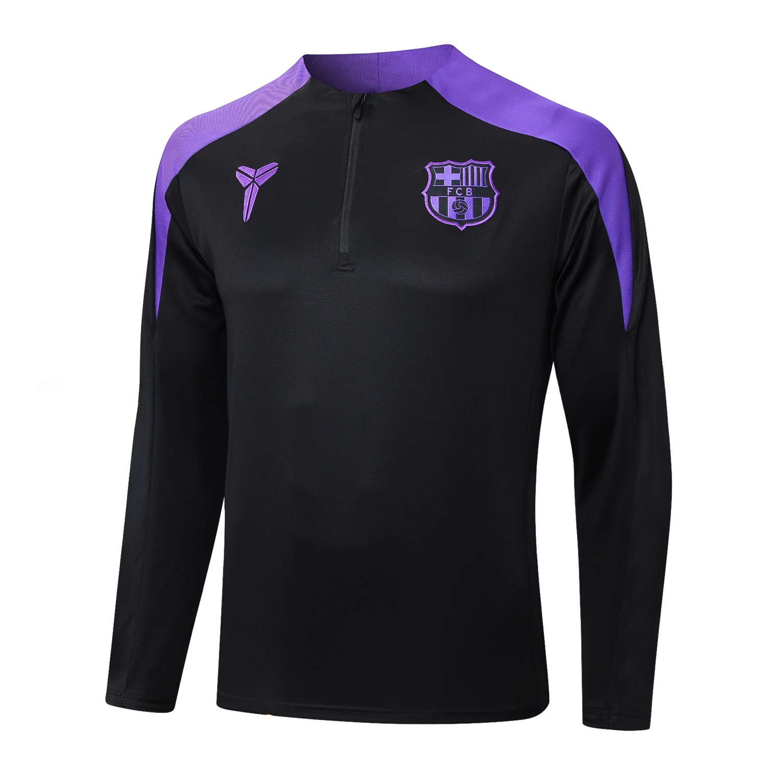 Barcelona X KB 25-26 Long Sleeve Training Set - Black Top with Purple Badge and Black Pants - UnitedFutballJersey