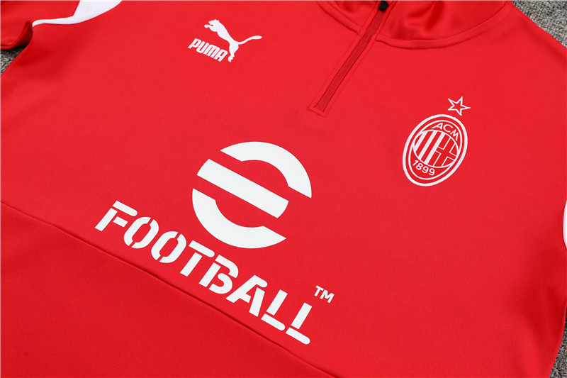 AC Milan 23-24 Kids Long Sleeve Training Set Red and White - UnitedFutballJersey