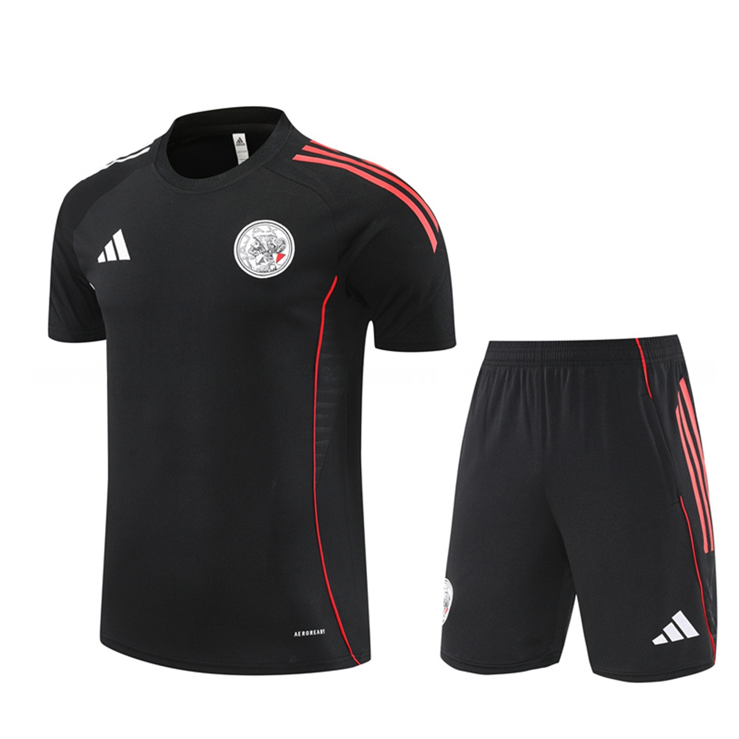 Ajax 25-26 Short-Sleeve Training Set - Black Top and Black Shorts - UnitedFutballJersey