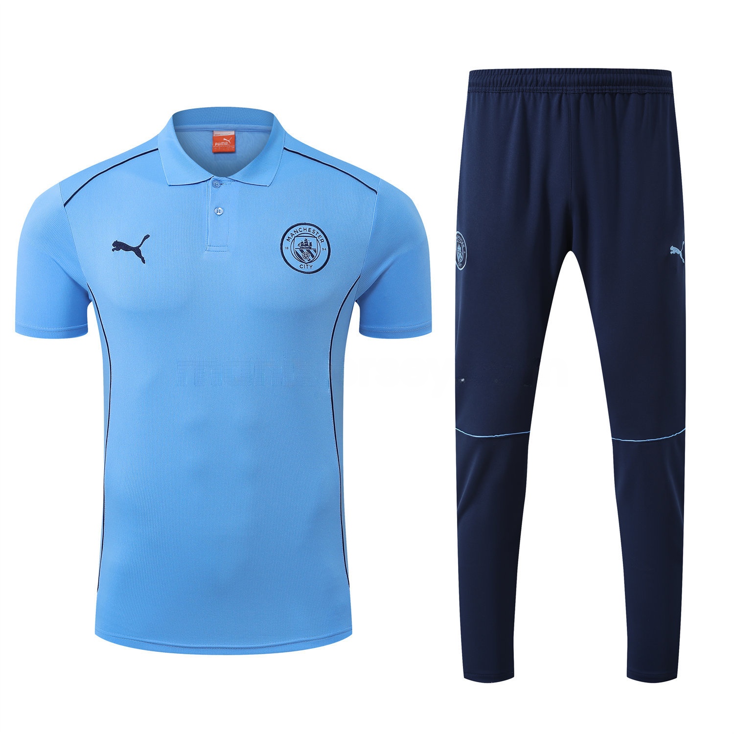 Manchester City 25-26 POLO Short-Sleeve Training Set - Blue Top and Deep Blue Pants - UnitedFutballJersey
