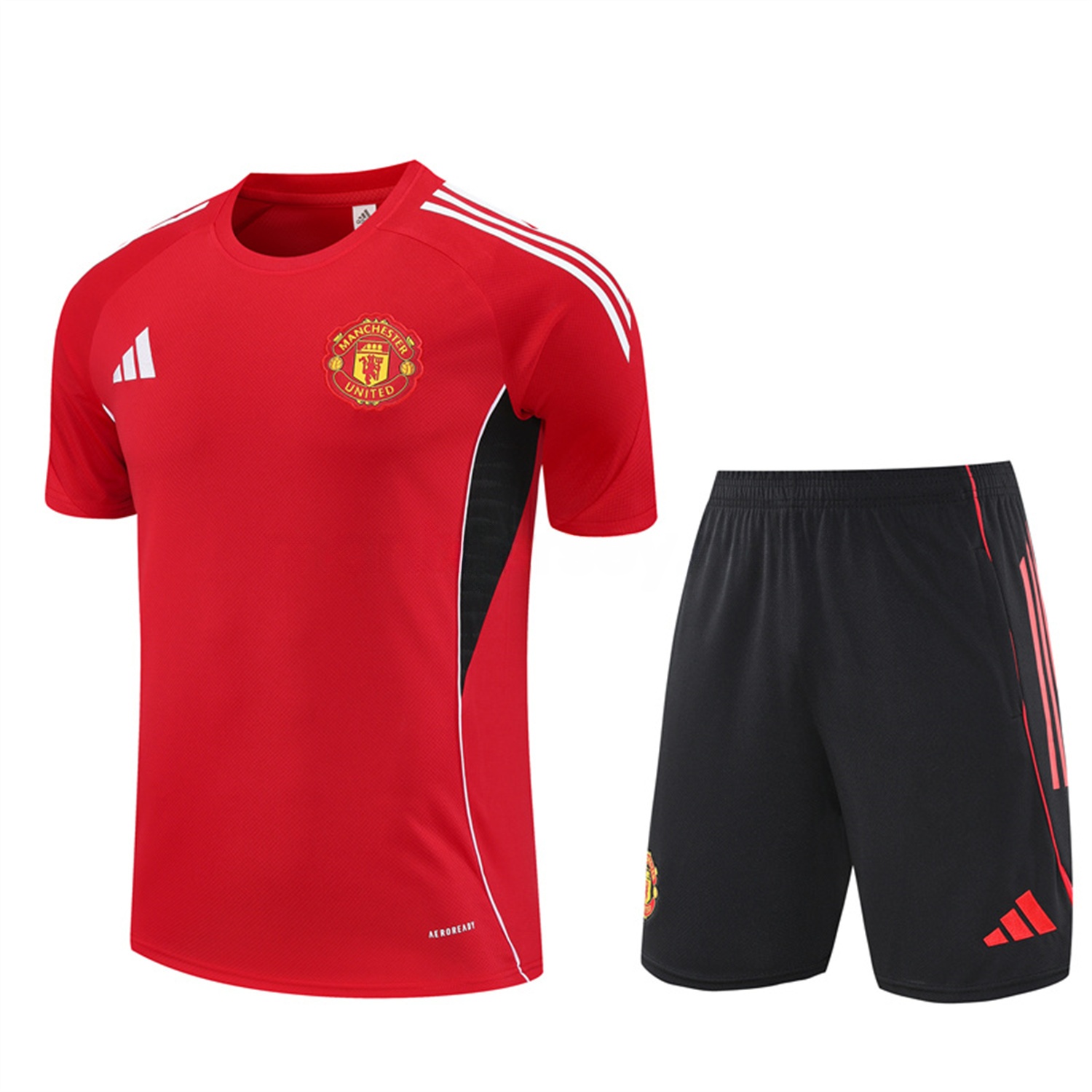Manchester United 25-26 Short-Sleeve Training Set - Red Top & Black Shorts - UnitedFutballJersey