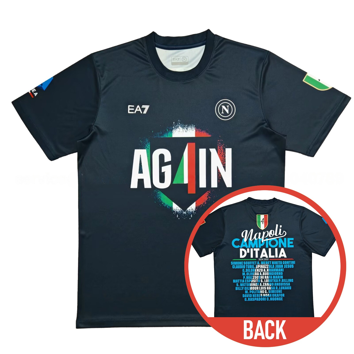 Napoli Four-Time Serie A Champions Commemorative Black T-Shirt With Full Team Squad Back Print - UnitedFutballJersey