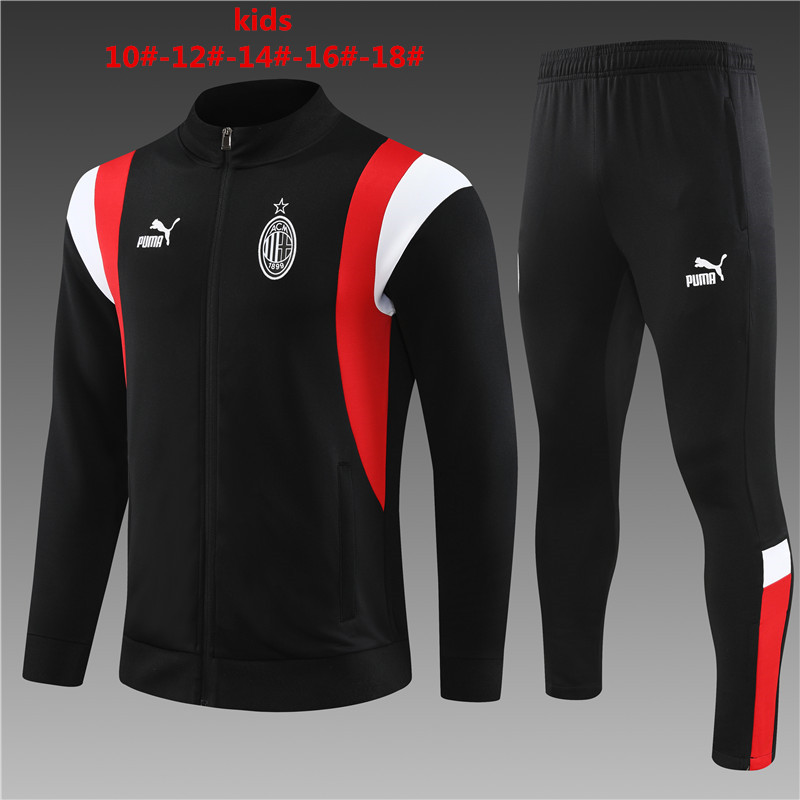 AC Milan 23-24 Kids Jacket Training Tracksuit - Black - UnitedFutballJersey