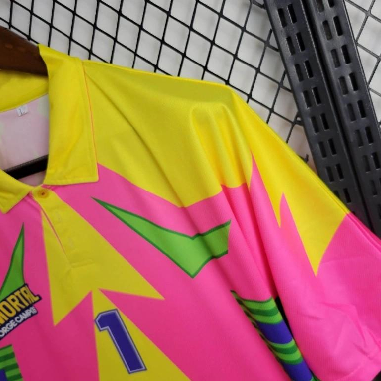 Retro Mexico 1998 World Cup Goalkeeper Pink Yellow Jersey - UnitedFutballJersey