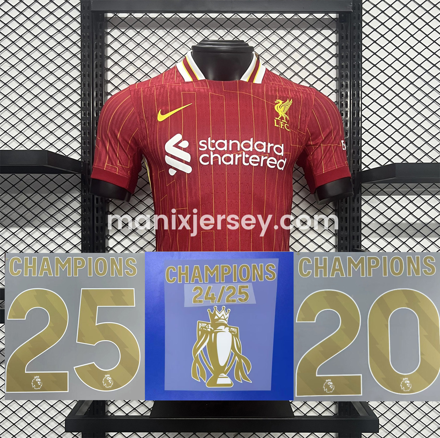 Liver.pool 24-25 Home Jersey with Golden Champions Patch - Player Version - UnitedFutballJersey