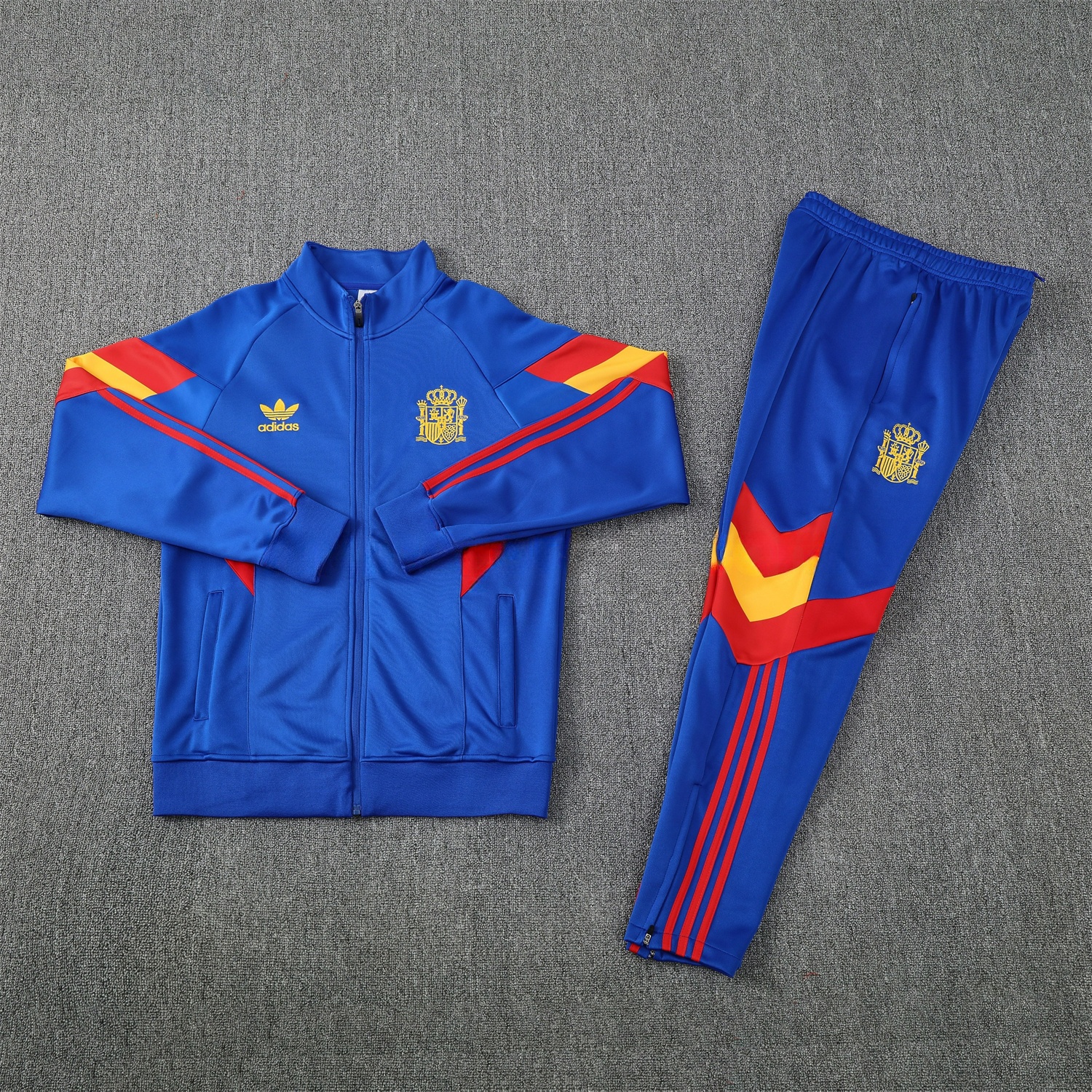Spain 25-26 Jacket Training Tracksuit - Blue Jackets & Pants with Red and Yellow - UnitedFutballJersey