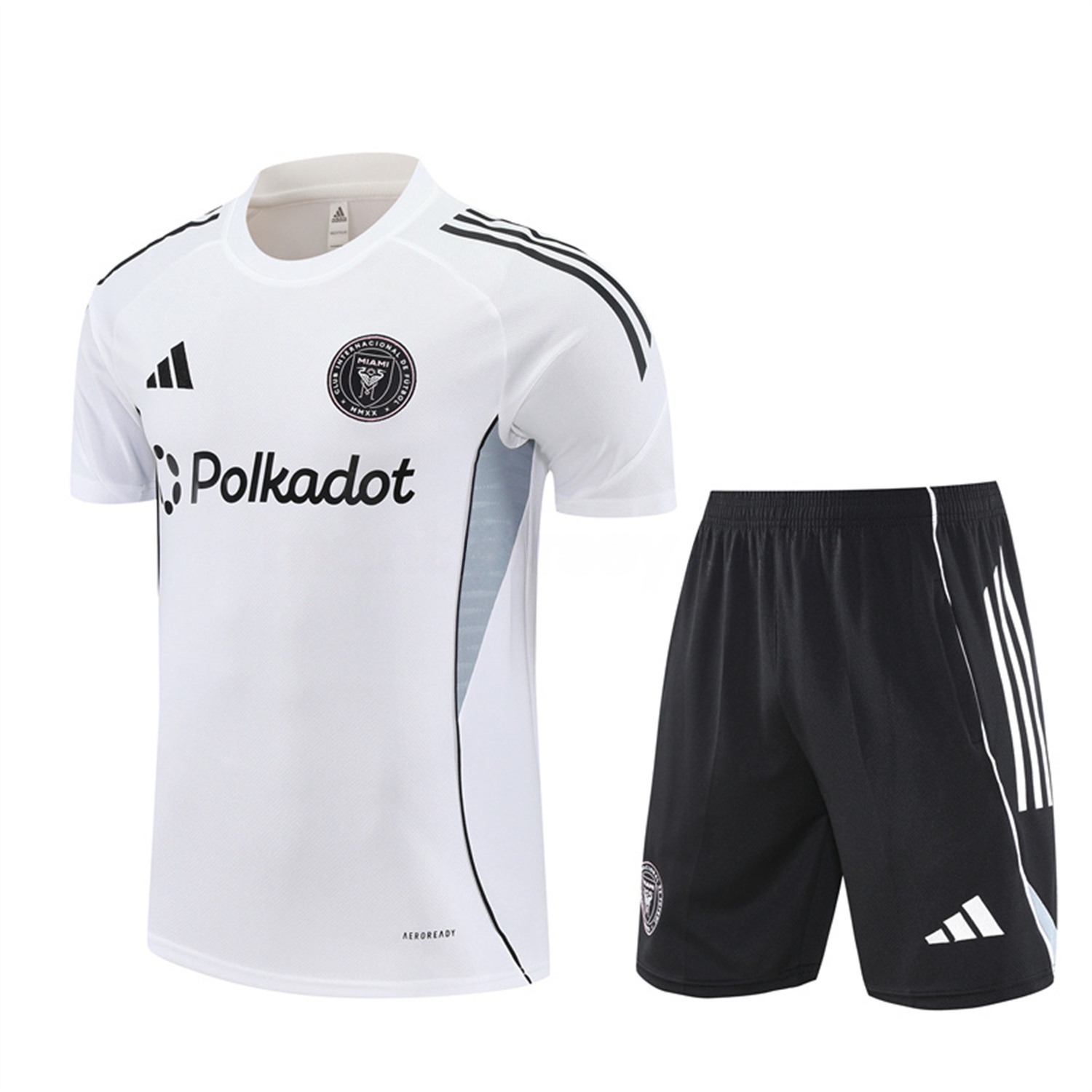 INT M.A.M 25-26 Short-Sleeve Training Set - White Top and Black Shorts - UnitedFutballJersey