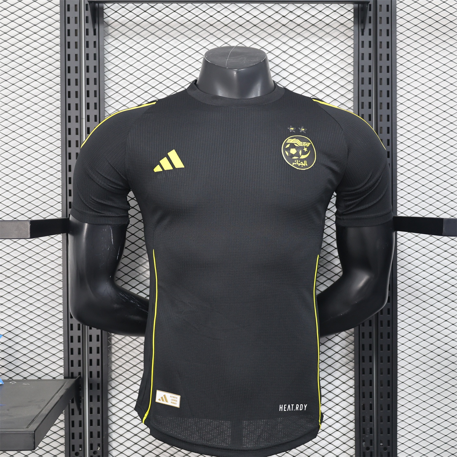 Algeria 25-26 Pure Black Jersey with Yellow Line - Player Version - UnitedFutballJersey