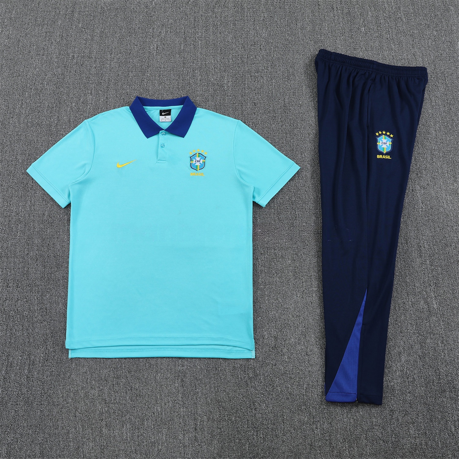 Brazil 25-26 POLO Short-Sleeve Training Set - Blue Top and Deep Blue Pants - UnitedFutballJersey