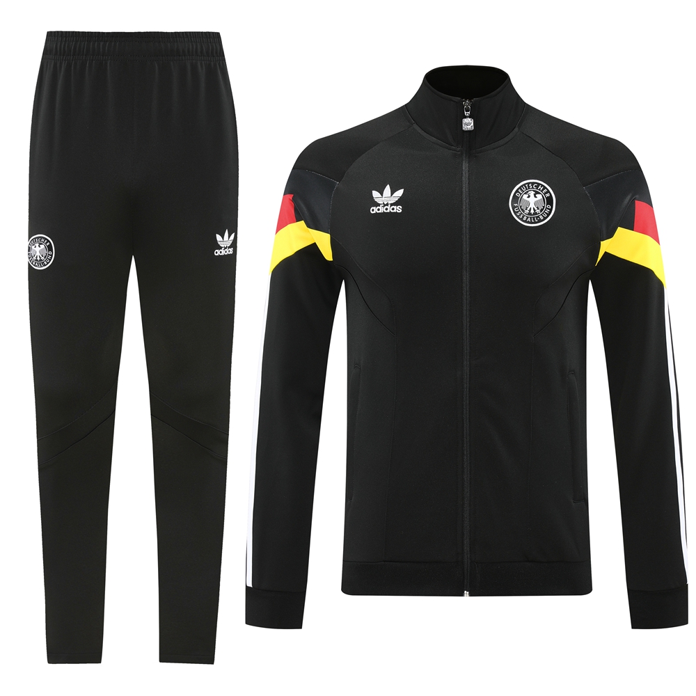 Germany 2024 Jacket Training Tracksuit - Black With Three Color Stripes - UnitedFutballJersey