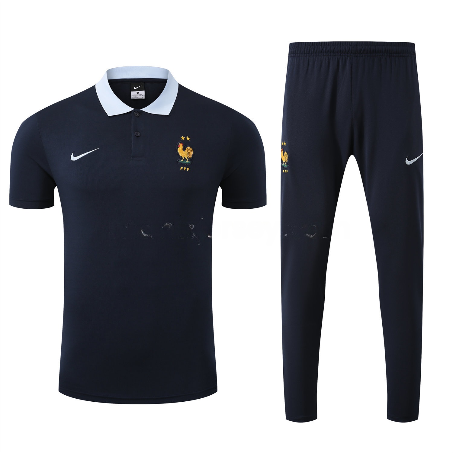 France 25-26 POLO Short-Sleeve Training Set - Deep Blue Top and Pants - UnitedFutballJersey