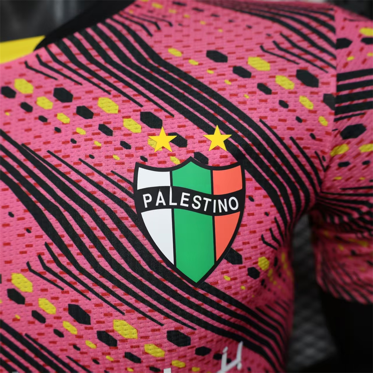 Club Deportivo Palestino Palestine 25-26 Black Lines Pink Jersey With L‘BONVIEU No.11 - Player Version - UnitedFutballJersey