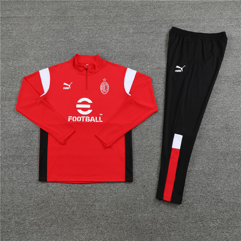 AC Milan 23-24 Kids Long Sleeve Training Set Red and White - UnitedFutballJersey