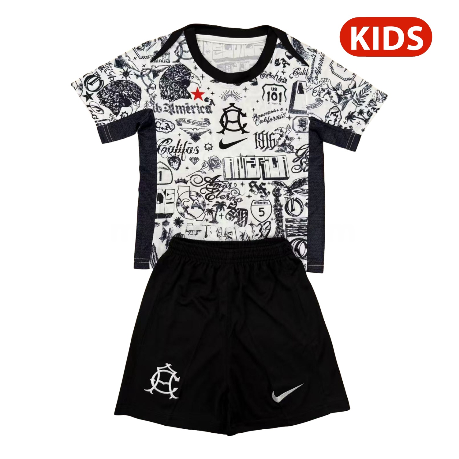 Club América 24-25 Pre-match Black and White Graffiti Training Kids Kit - UnitedFutballJersey