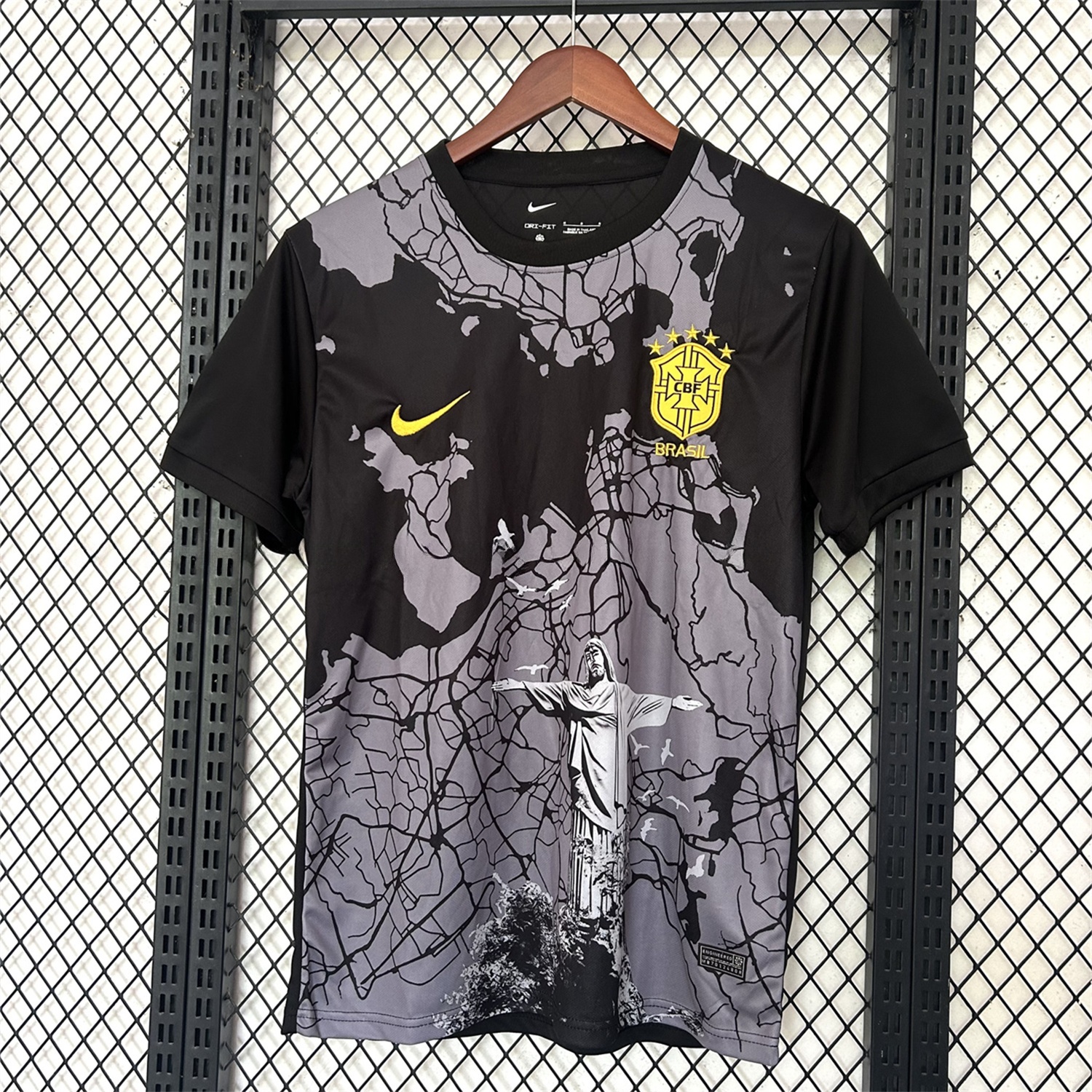 Brazil 25-26 Grey Jesus Statue Special Black Jersey - Fans Version - UnitedFutballJersey