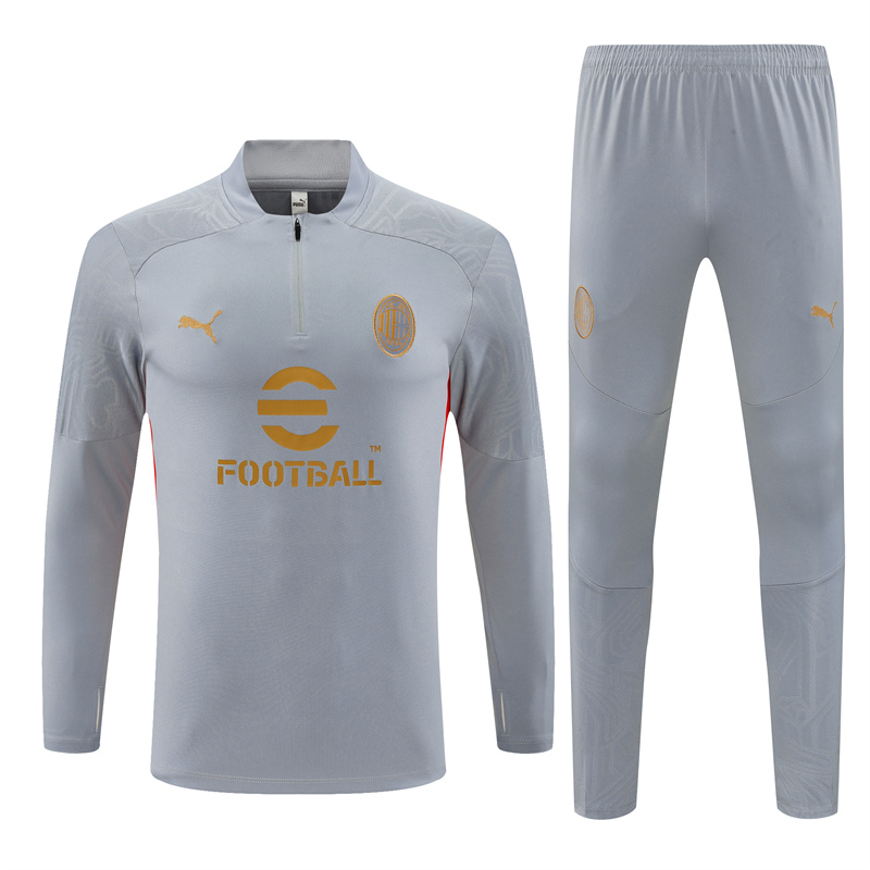 AC Milan 24-25 Kids Long Sleeve Training Set - Grey - UnitedFutballJersey