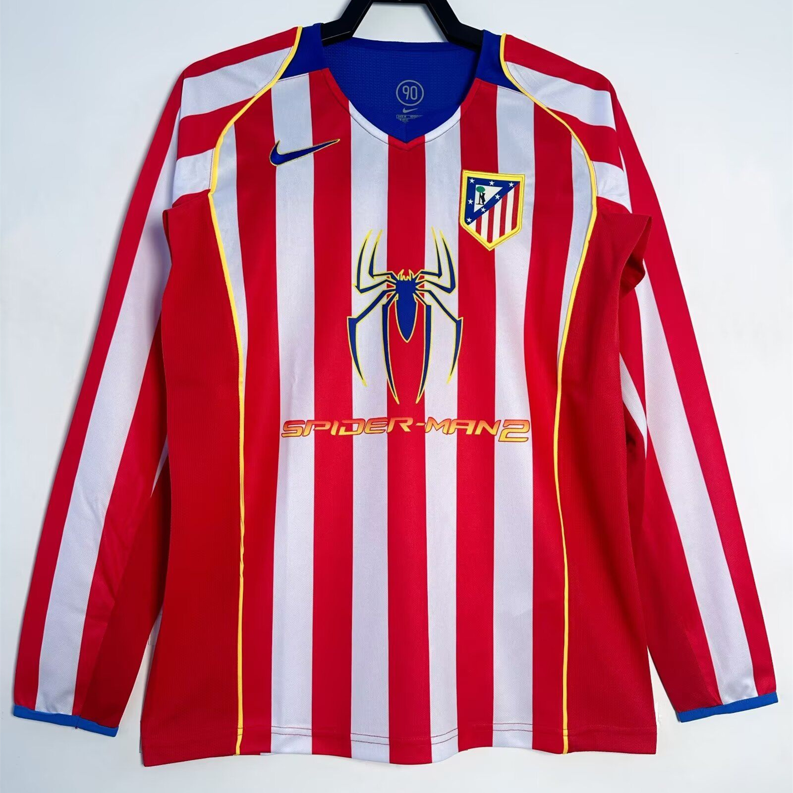 Retro Atletico Madrid 2004-05 Home Long Sleeves Jersey - S.p.i.d.e.r M.a.n - UnitedFutballJersey