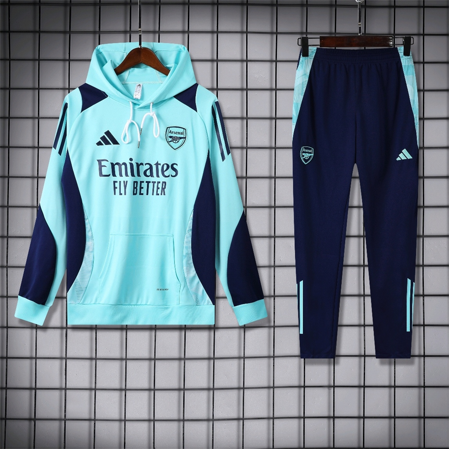 Arsenal 24-25 Training Hoodie Set - Cyan Hoodie and Deep Blue Pants - UnitedFutballJersey