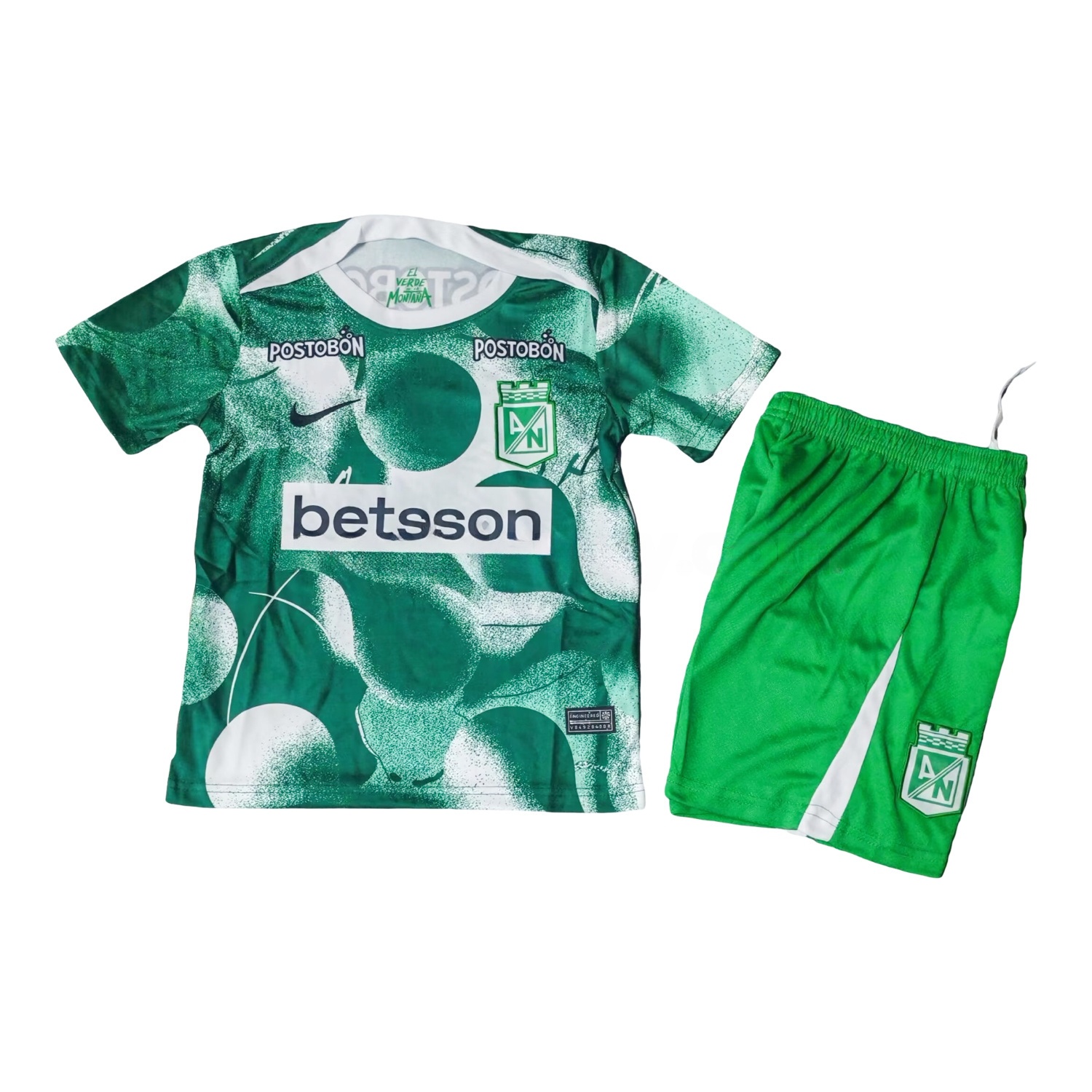 Atlético Nacional 25-26 Pre-Match Training Green Kids Kit - UnitedFutballJersey