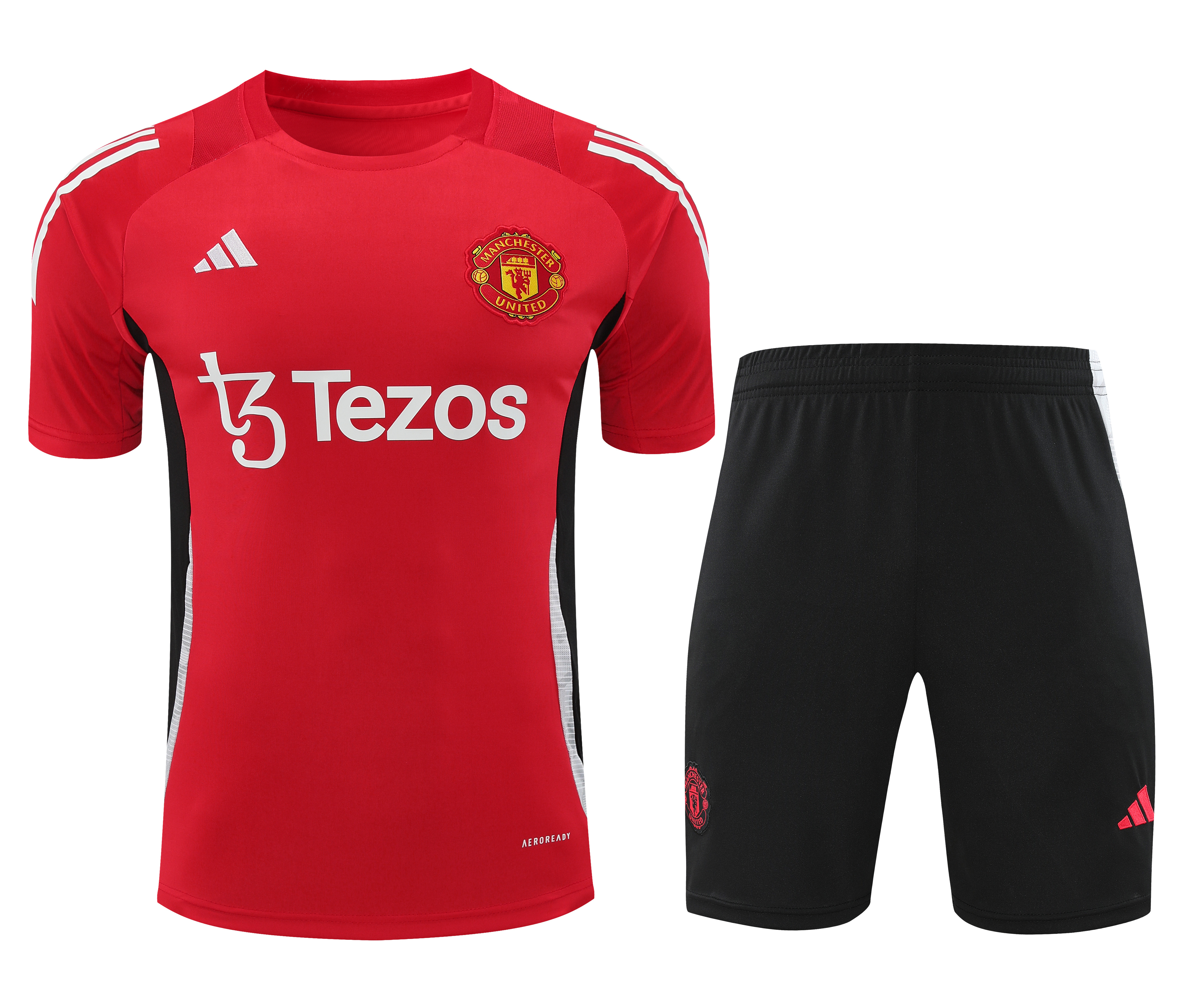 Manchester United 24-25 Short-Sleeve Training Kids Kit - Red Top and Black Shorts - UnitedFutballJersey