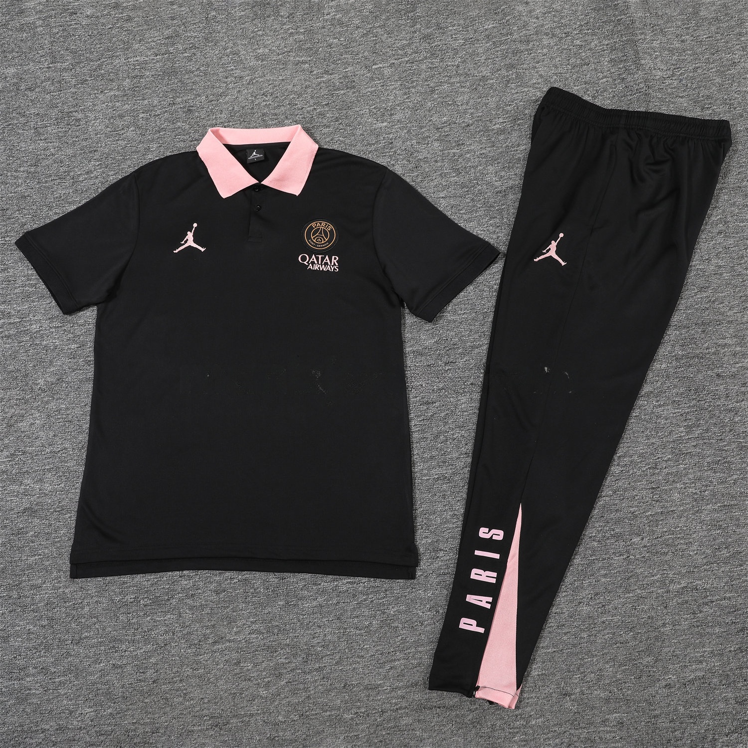 Paris Saint-Germain PSG 25-26 POLO Short-Sleeve Training Set - Black Top and Pants - UnitedFutballJersey