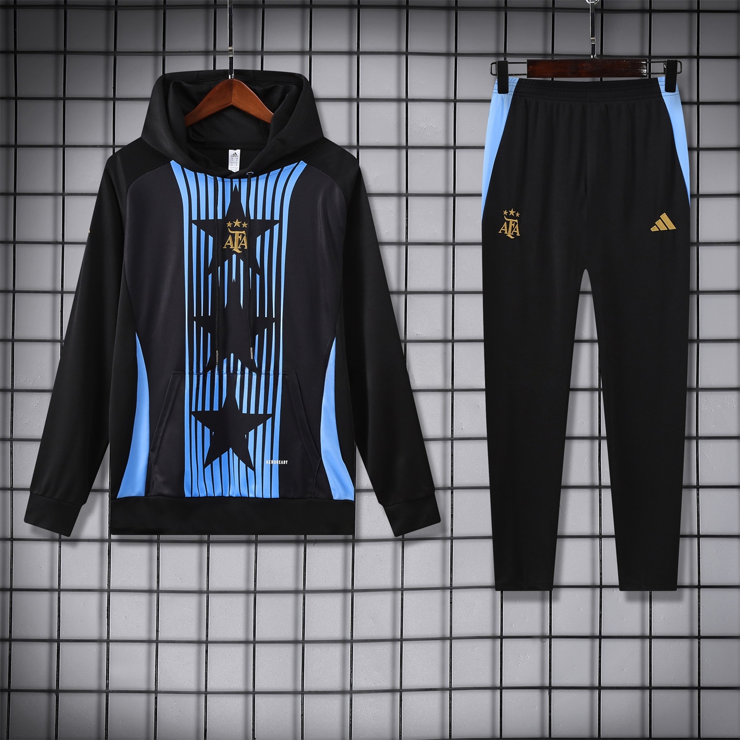 Argentina 24-25 Three-Stars Training Hoodie Set - Black Top and Pants - UnitedFutballJersey