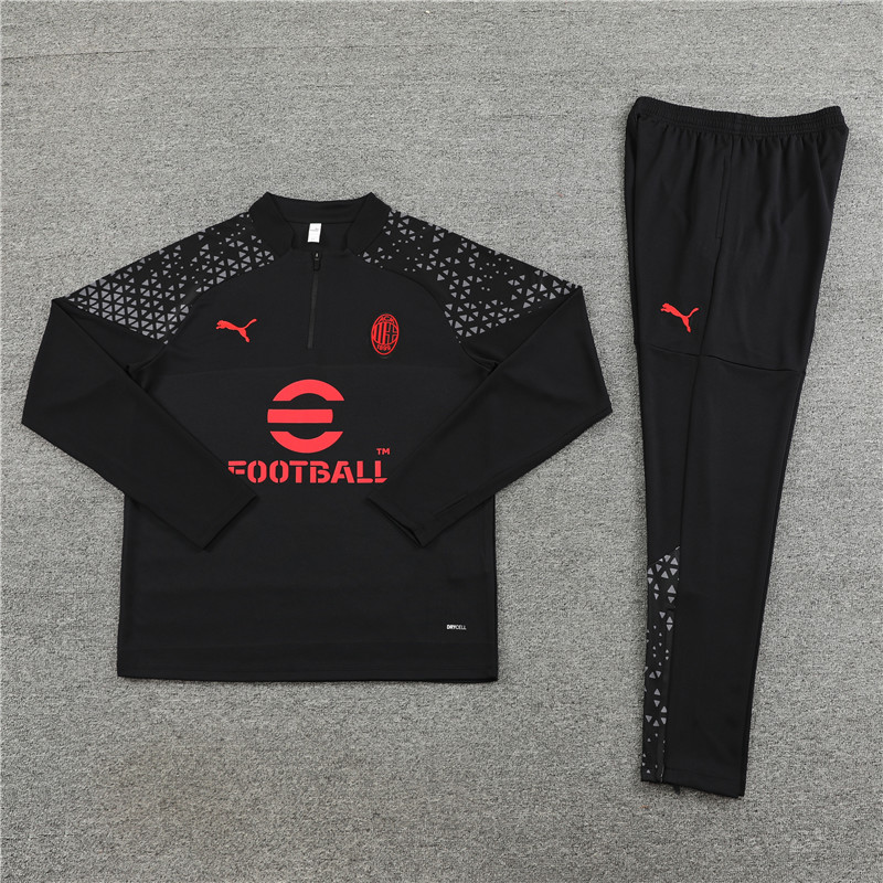 AC Milan 23-24 Kids Long Sleeve Training Set Black and Red - UnitedFutballJersey