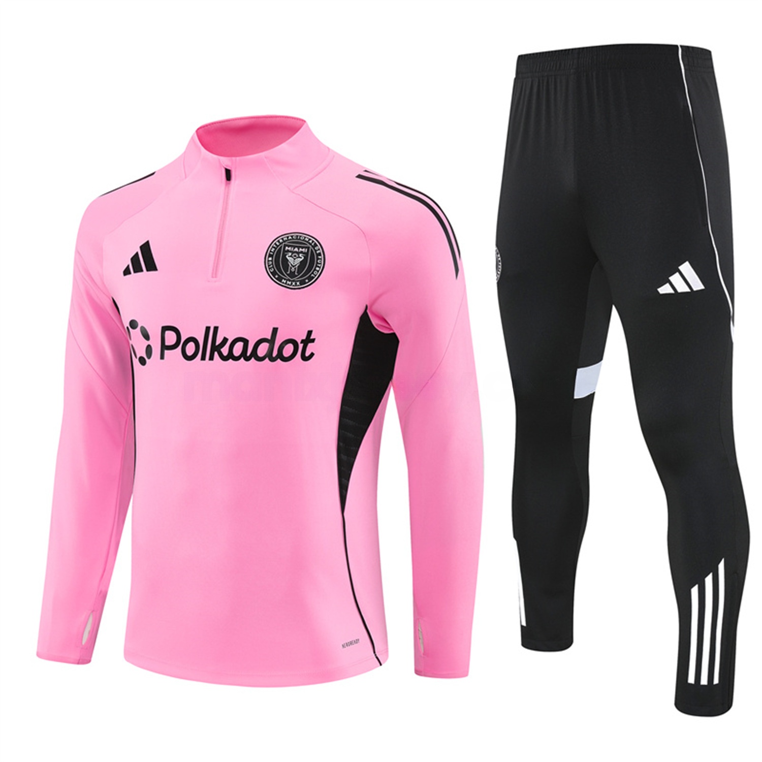 INT M.A.M 25-26 Long Sleeves Training with Black Sponsors Set - Pink Top & Black Pants - UnitedFutballJersey
