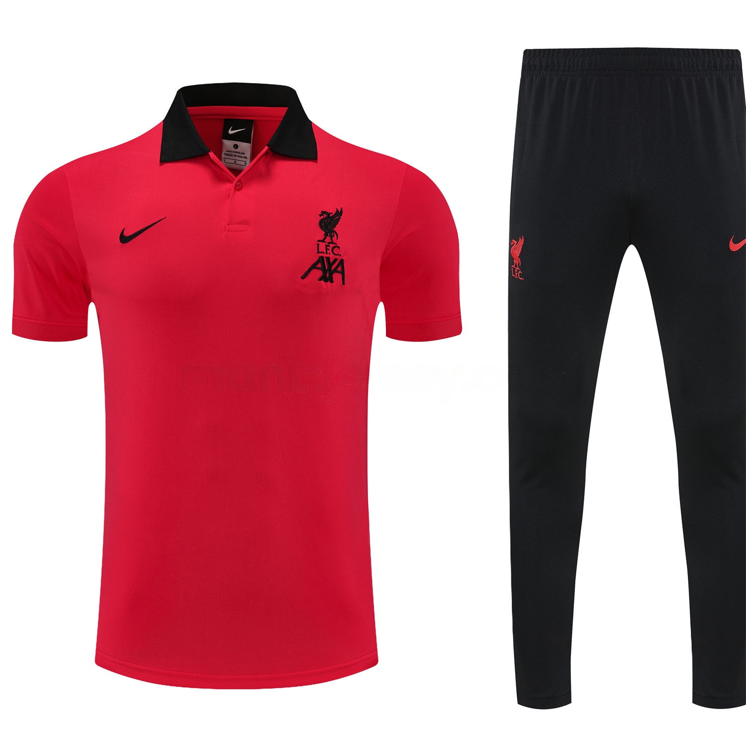 Liver.pool 25-26 POLO Short-Sleeve Training Set - Red Top and Black Pants - UnitedFutballJersey