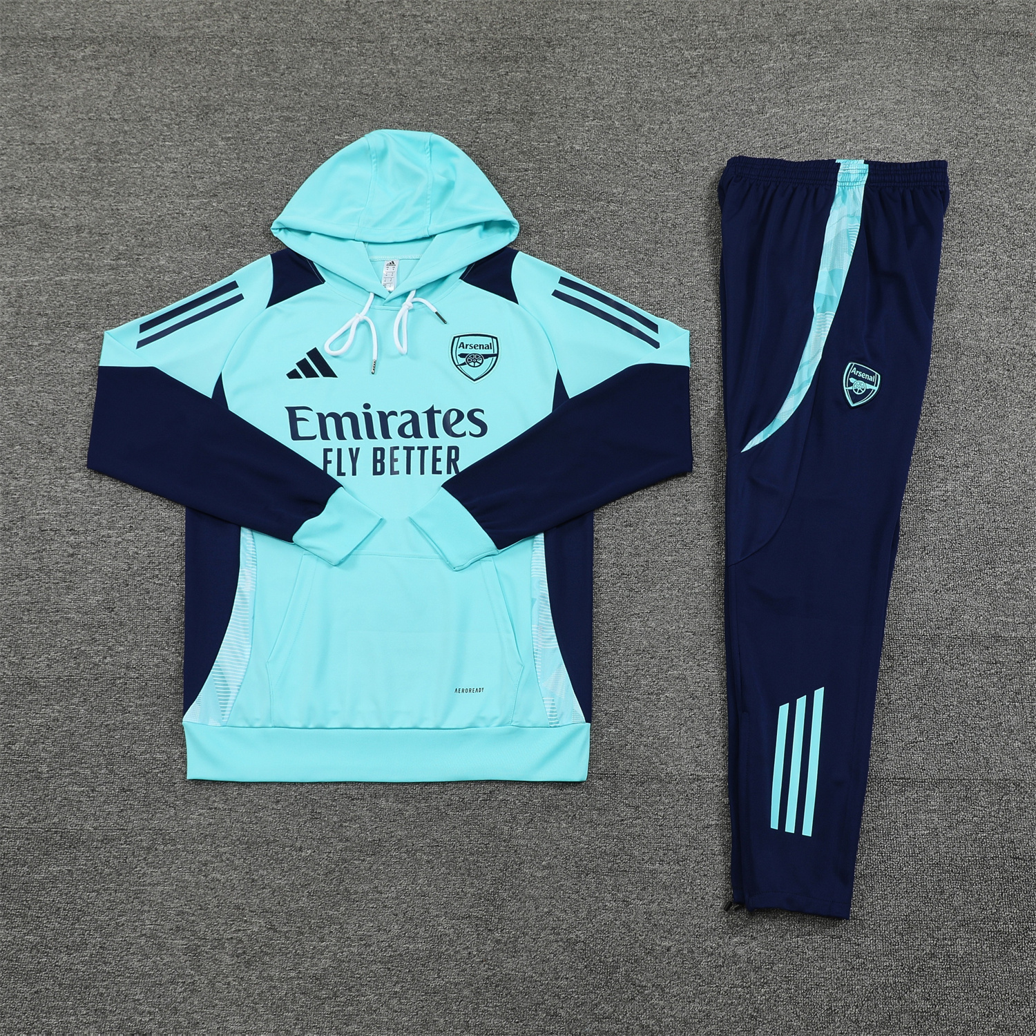 Arsenal 24-25 Training Hoodie Set - Cyan Hoodie and Deep Blue Pants - UnitedFutballJersey