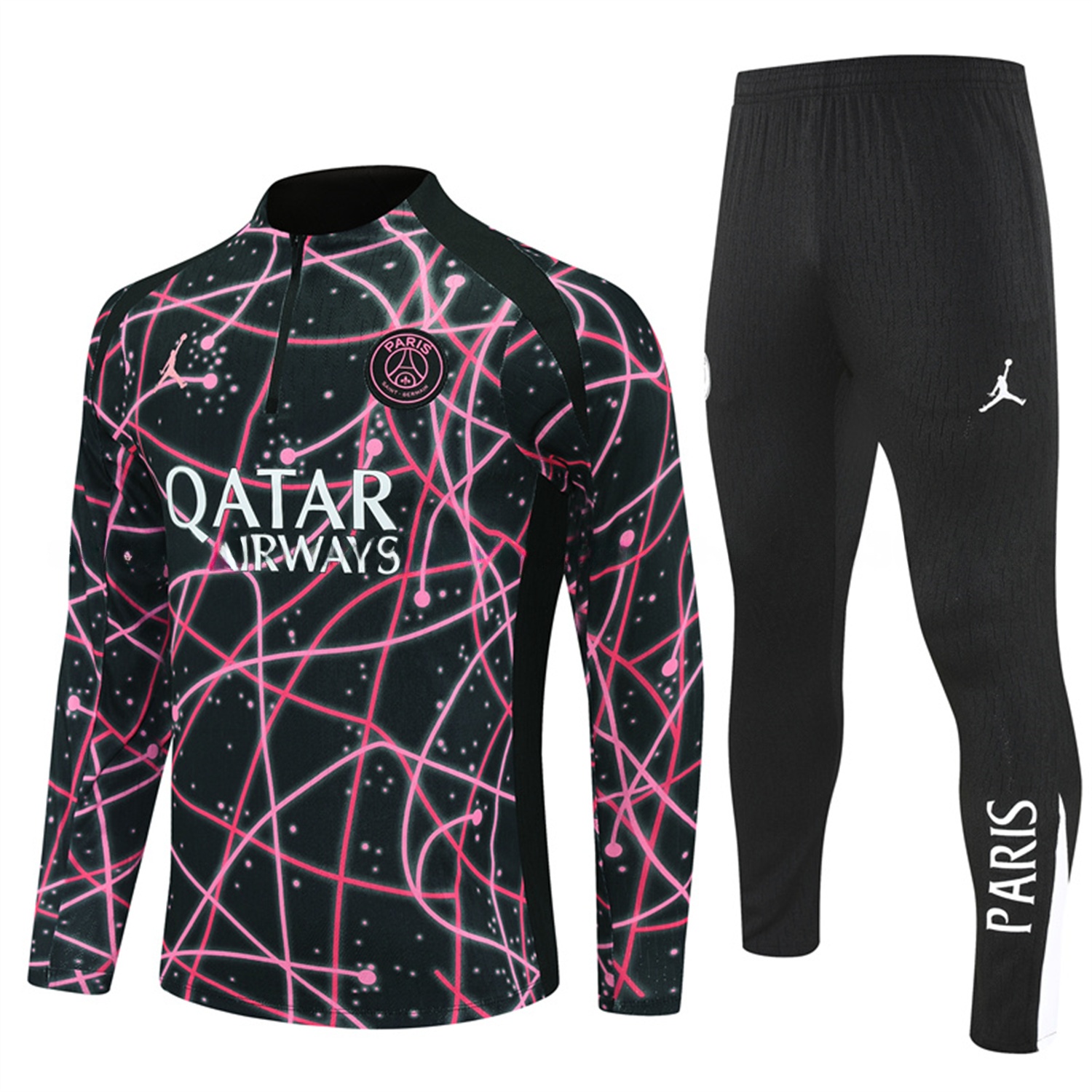 Paris Saint-Germain PSG 25-26 Long Sleeve Training Set - JD Black Pink Top and Black Pants - UnitedFutballJersey