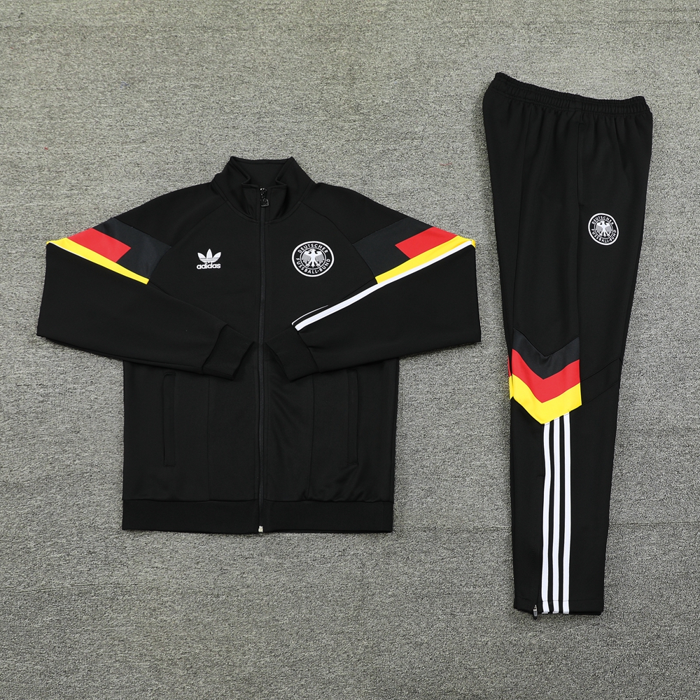 Germany 2024 Jacket Training Tracksuit - Black With Three Color Stripes - UnitedFutballJersey